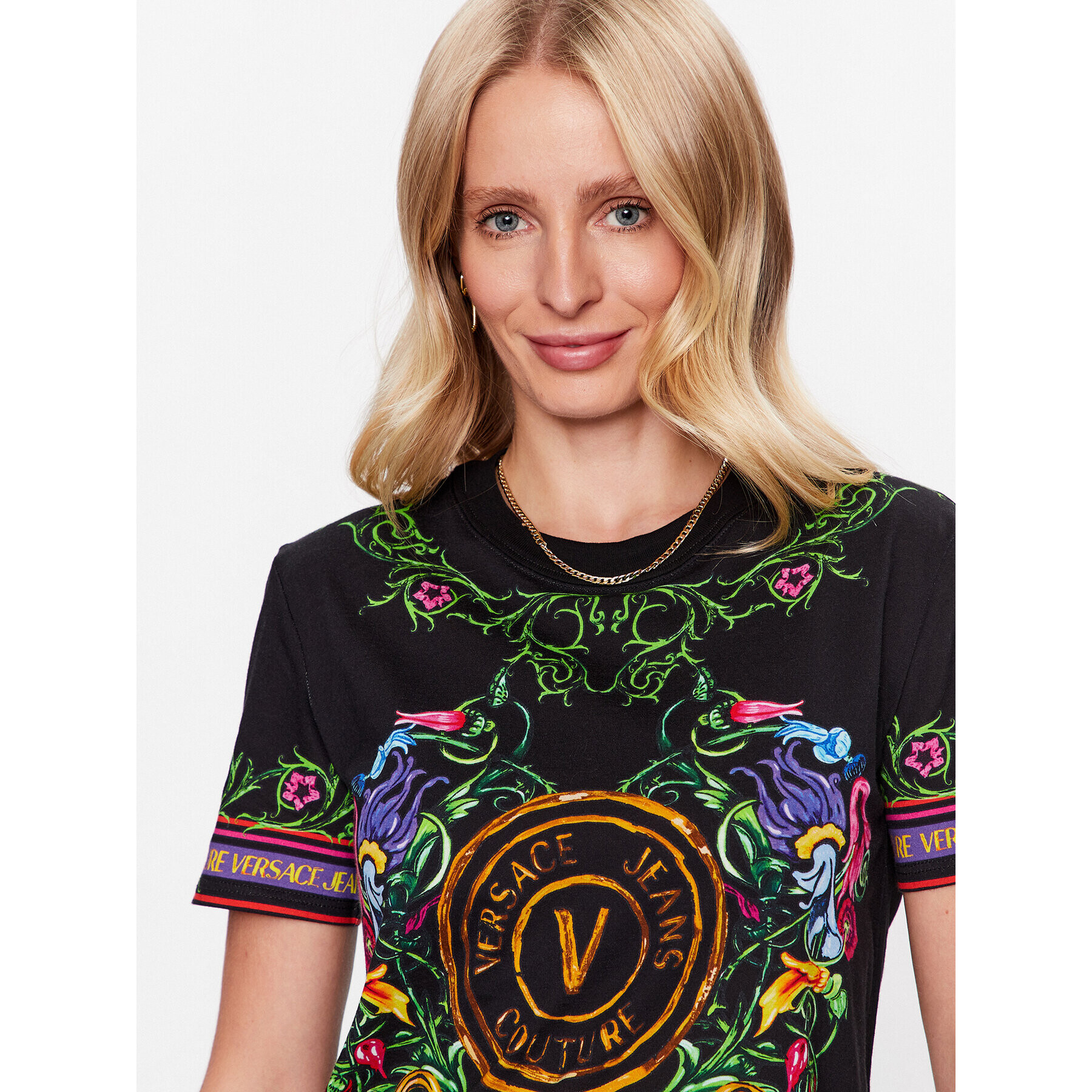 Versace Jeans Couture Тишърт 74HAH6A3 Черен Regular Fit - Pepit.bg