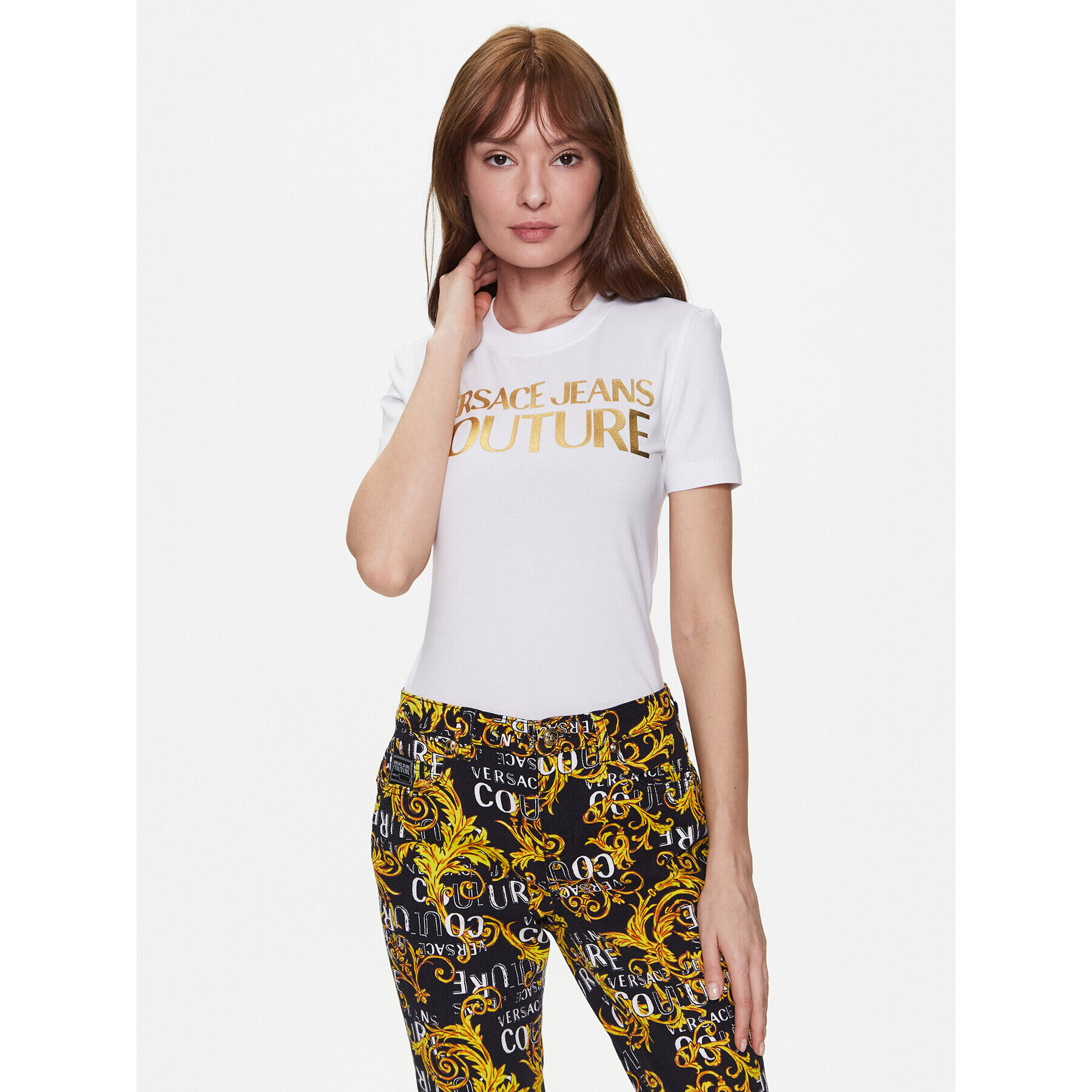 Versace Jeans Couture Тишърт 74HAHT01 Бял Regular Fit - Pepit.bg