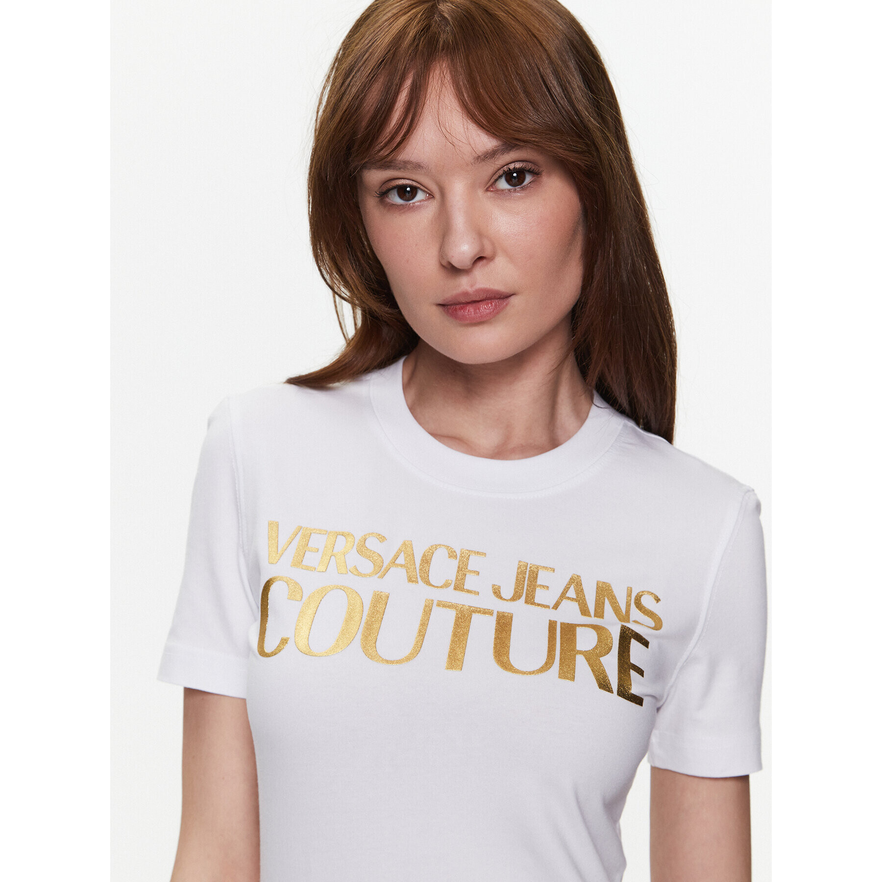 Versace Jeans Couture Тишърт 74HAHT01 Бял Regular Fit - Pepit.bg