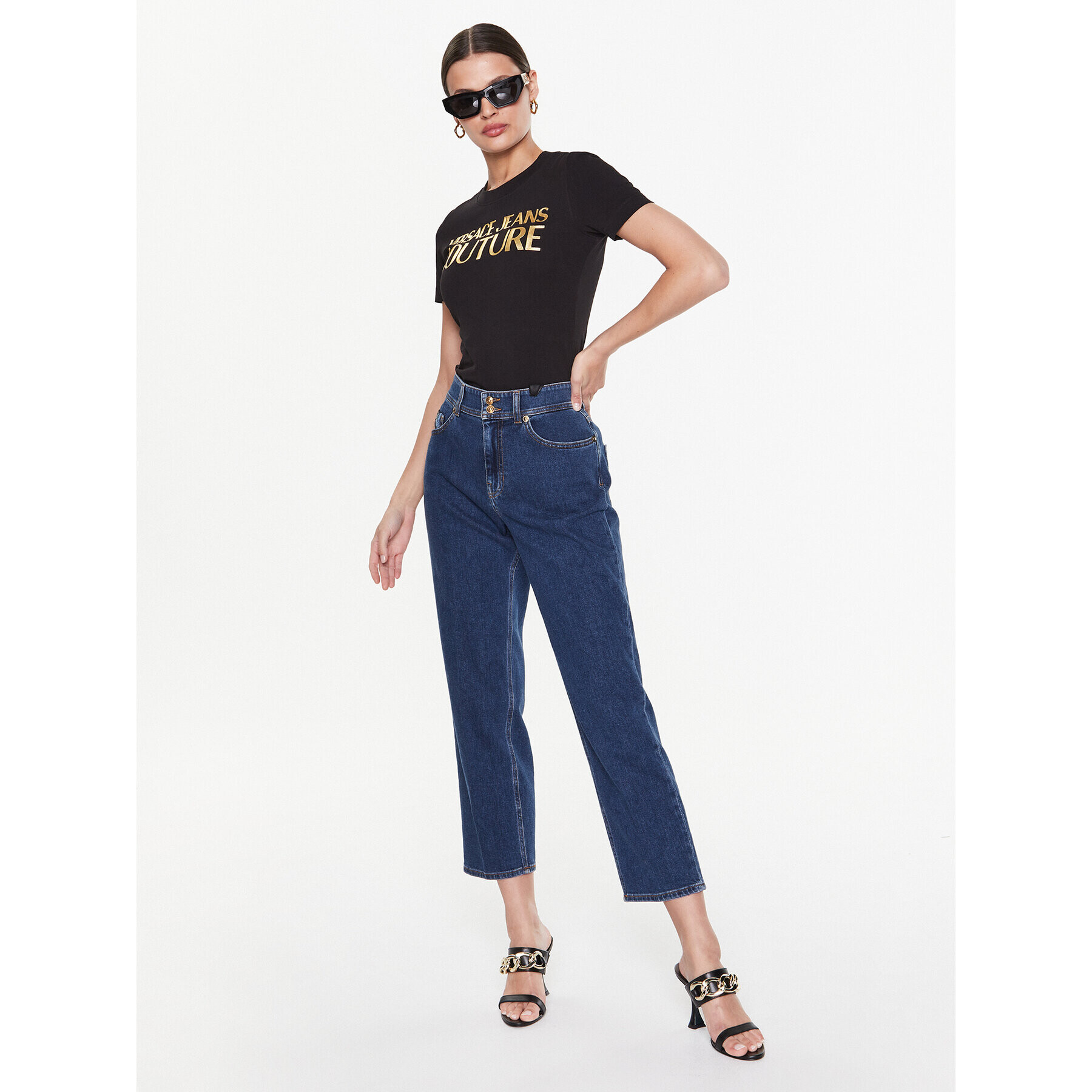 Versace Jeans Couture Тишърт 74HAHT01 Черен Regular Fit - Pepit.bg