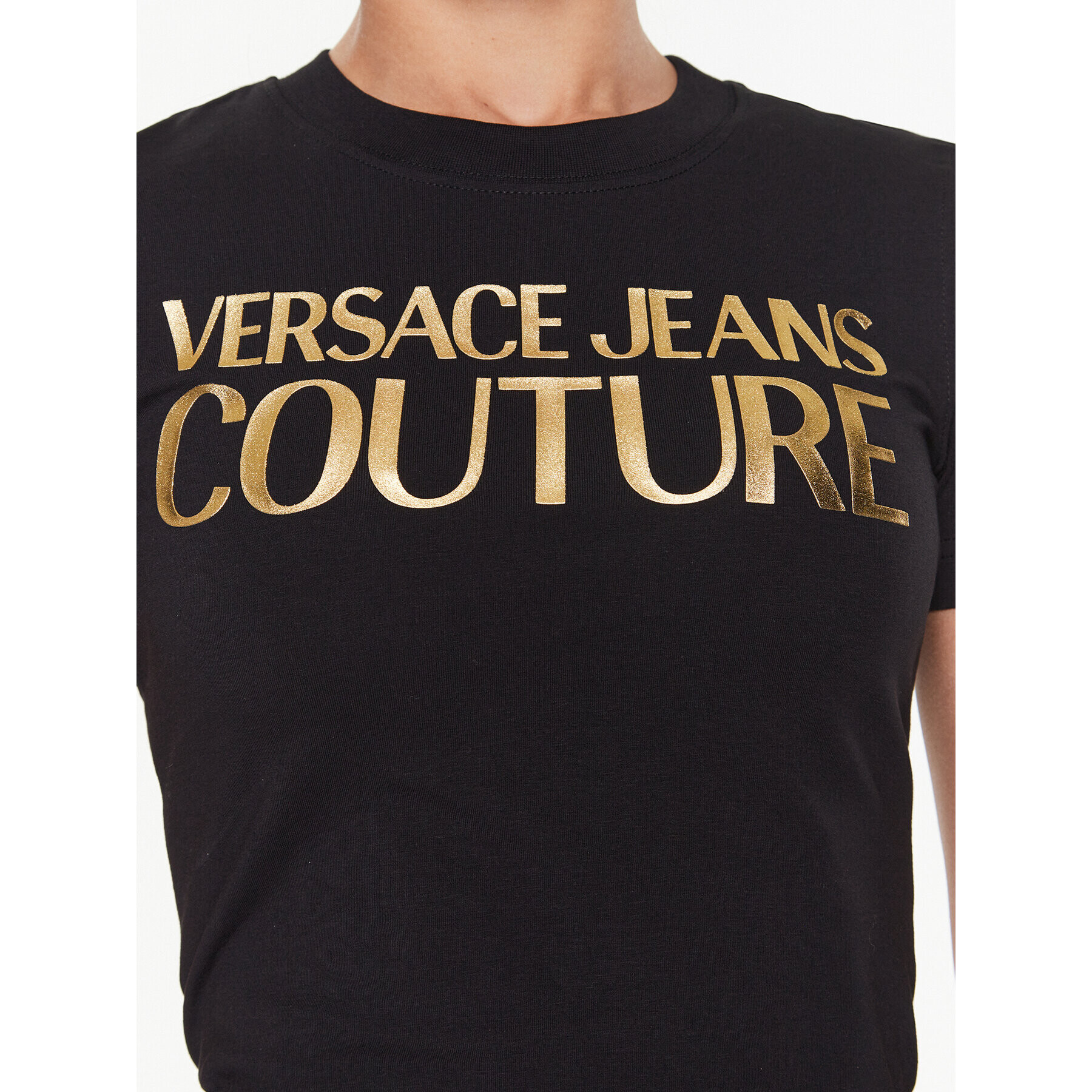 Versace Jeans Couture Тишърт 74HAHT01 Черен Regular Fit - Pepit.bg