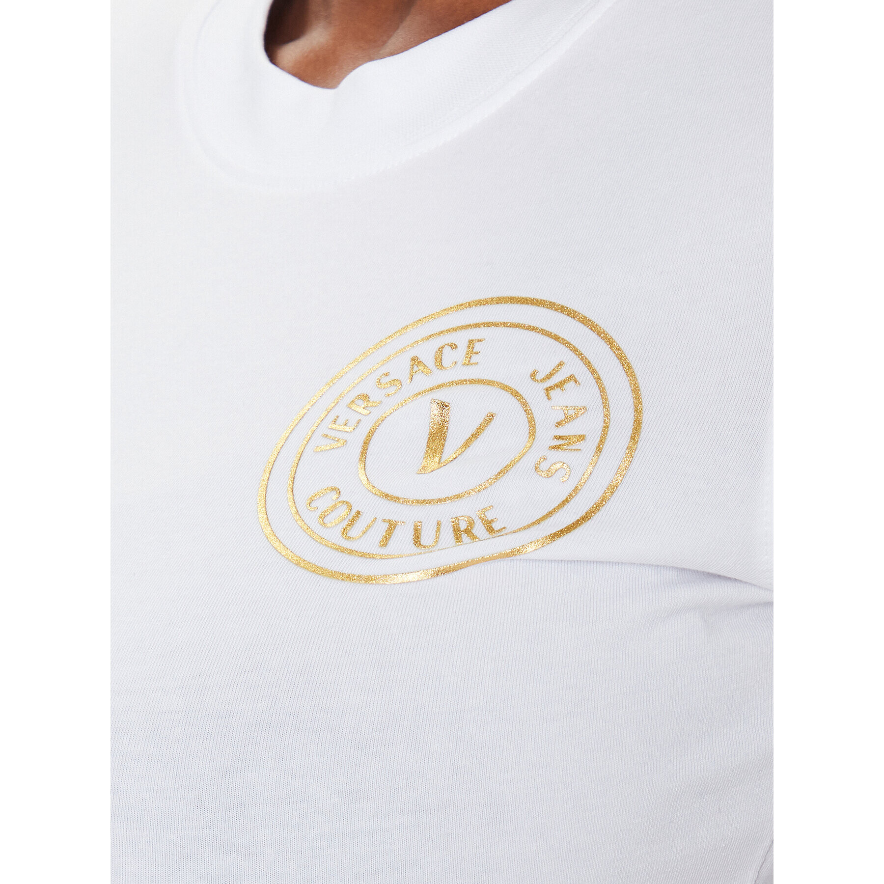 Versace Jeans Couture Тишърт 74HAHT06 Бял Regular Fit - Pepit.bg