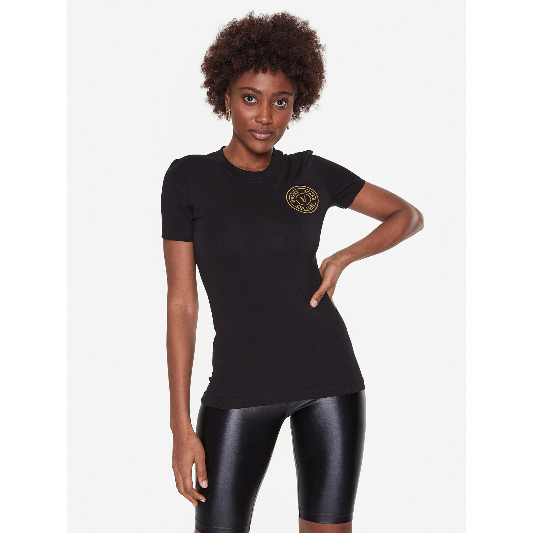 Versace Jeans Couture Тишърт 74HAHT06 Черен Regular Fit - Pepit.bg