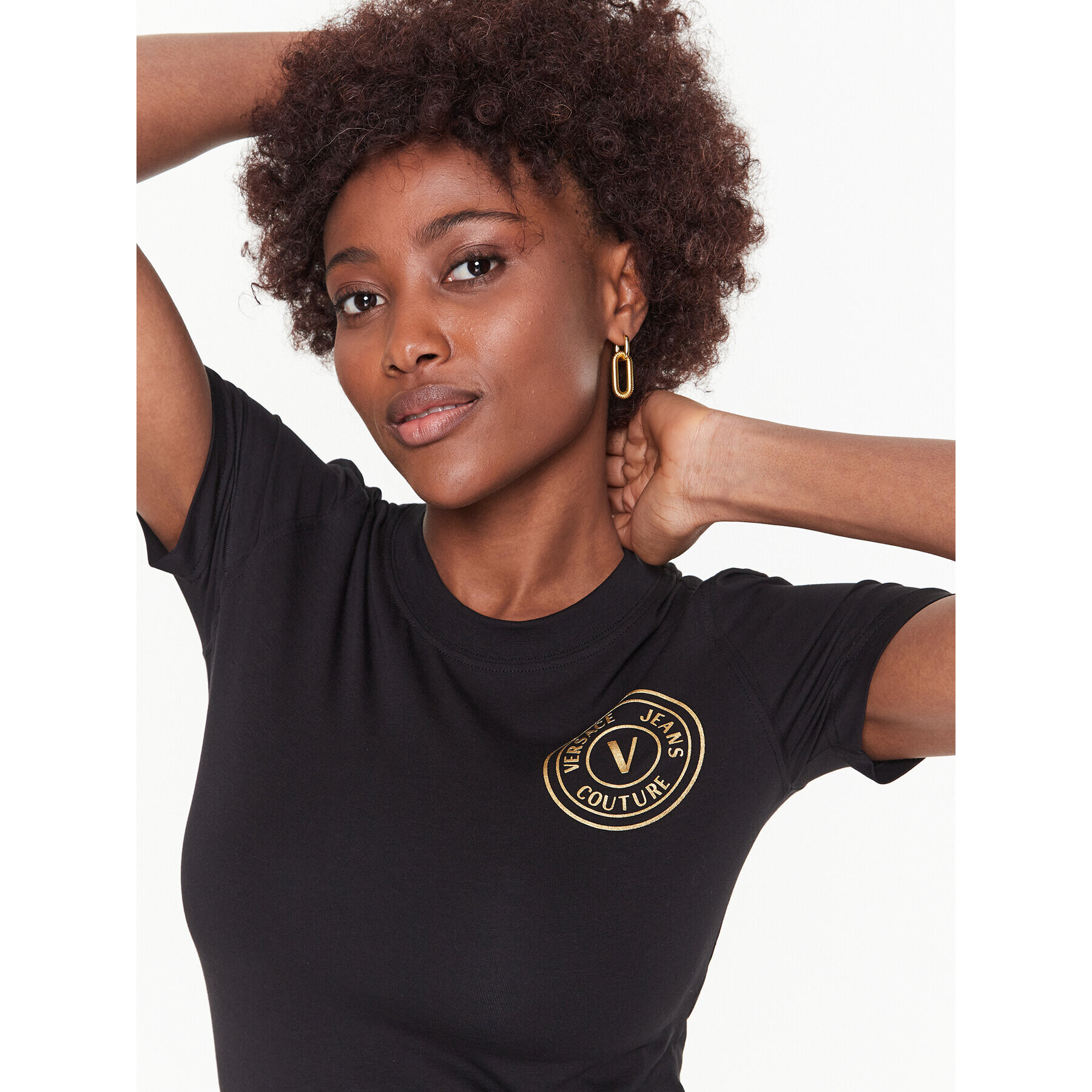 Versace Jeans Couture Тишърт 74HAHT06 Черен Regular Fit - Pepit.bg