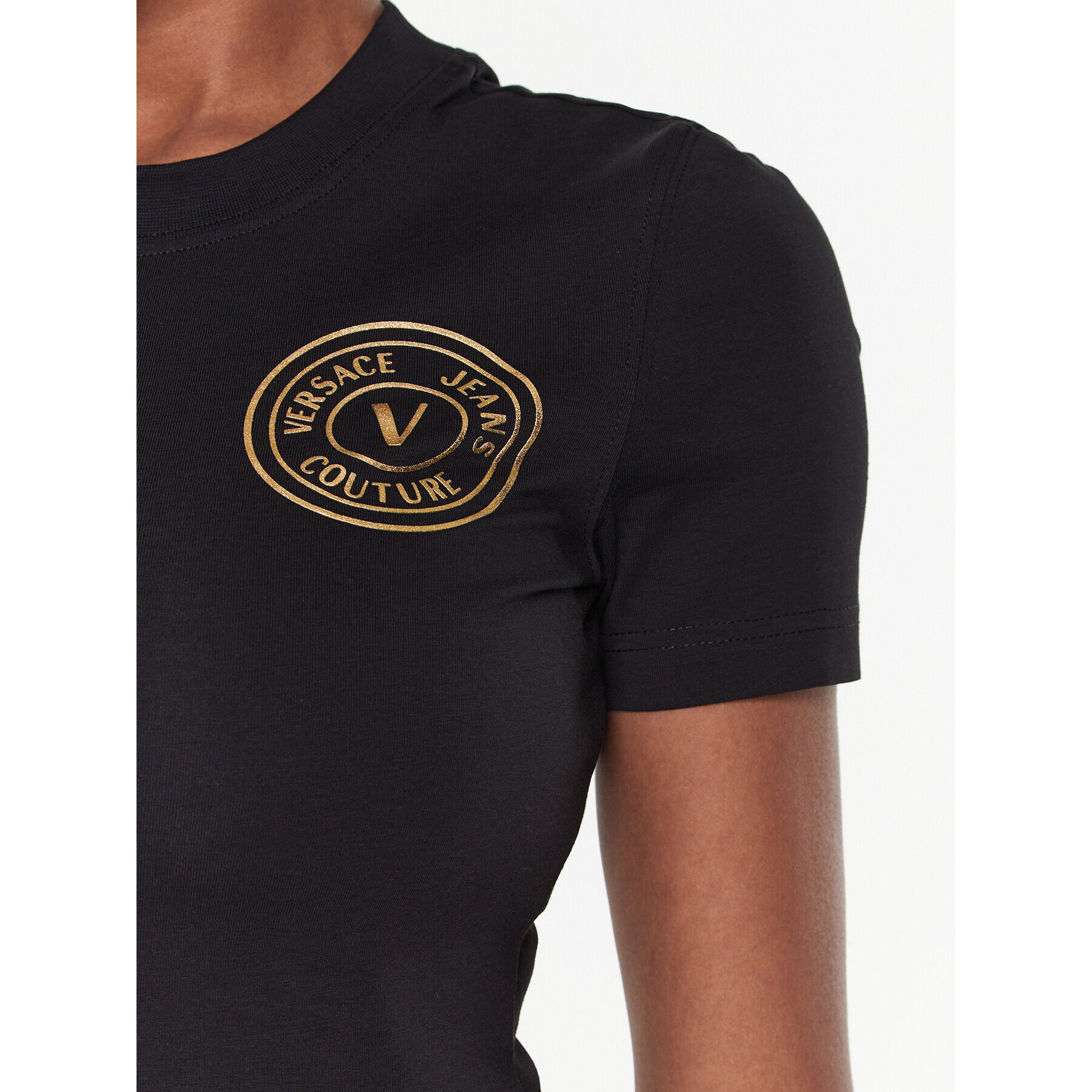 Versace Jeans Couture Тишърт 74HAHT06 Черен Regular Fit - Pepit.bg