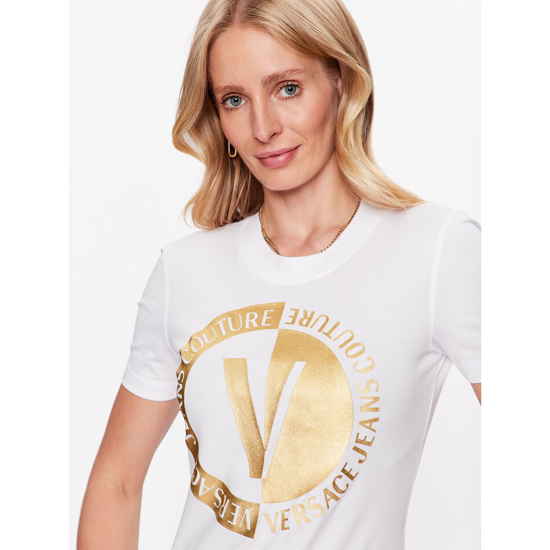 Versace Jeans Couture Тишърт 74HAHT10 Бял Regular Fit - Pepit.bg