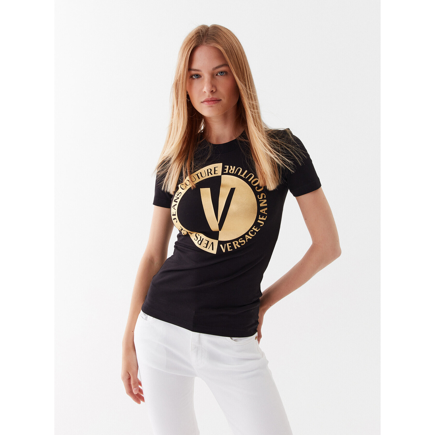 Versace Jeans Couture Тишърт 74HAHT10 Черен Regular Fit - Pepit.bg