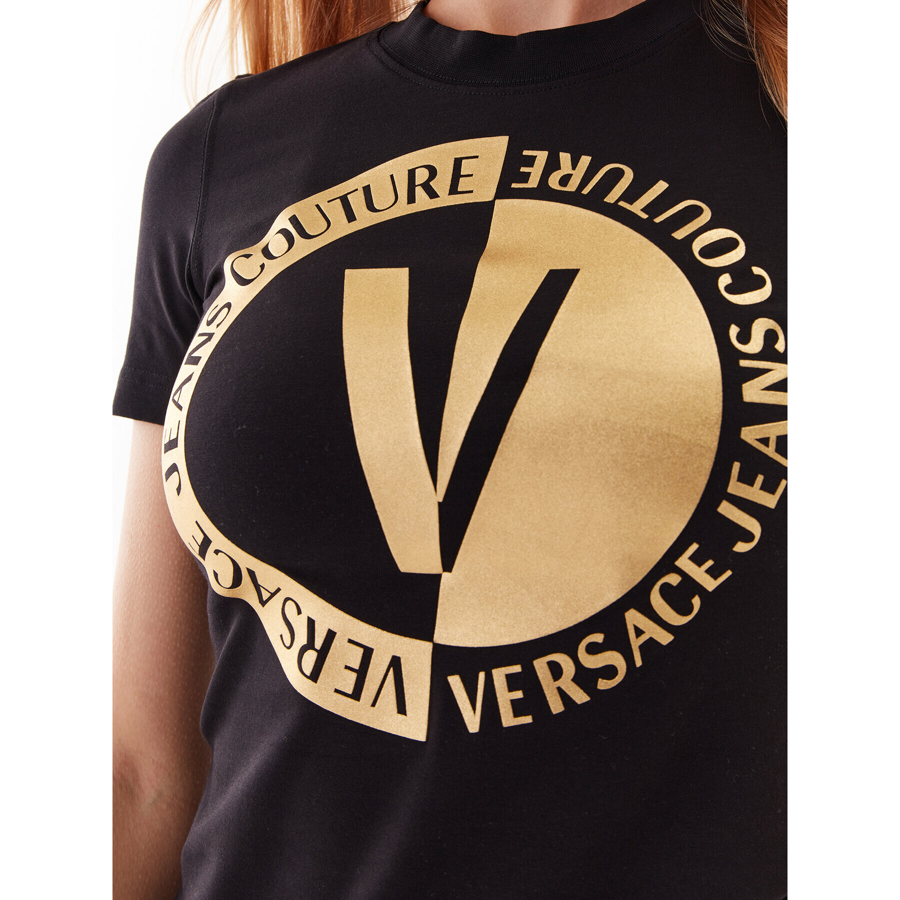Versace Jeans Couture Тишърт 74HAHT10 Черен Regular Fit - Pepit.bg