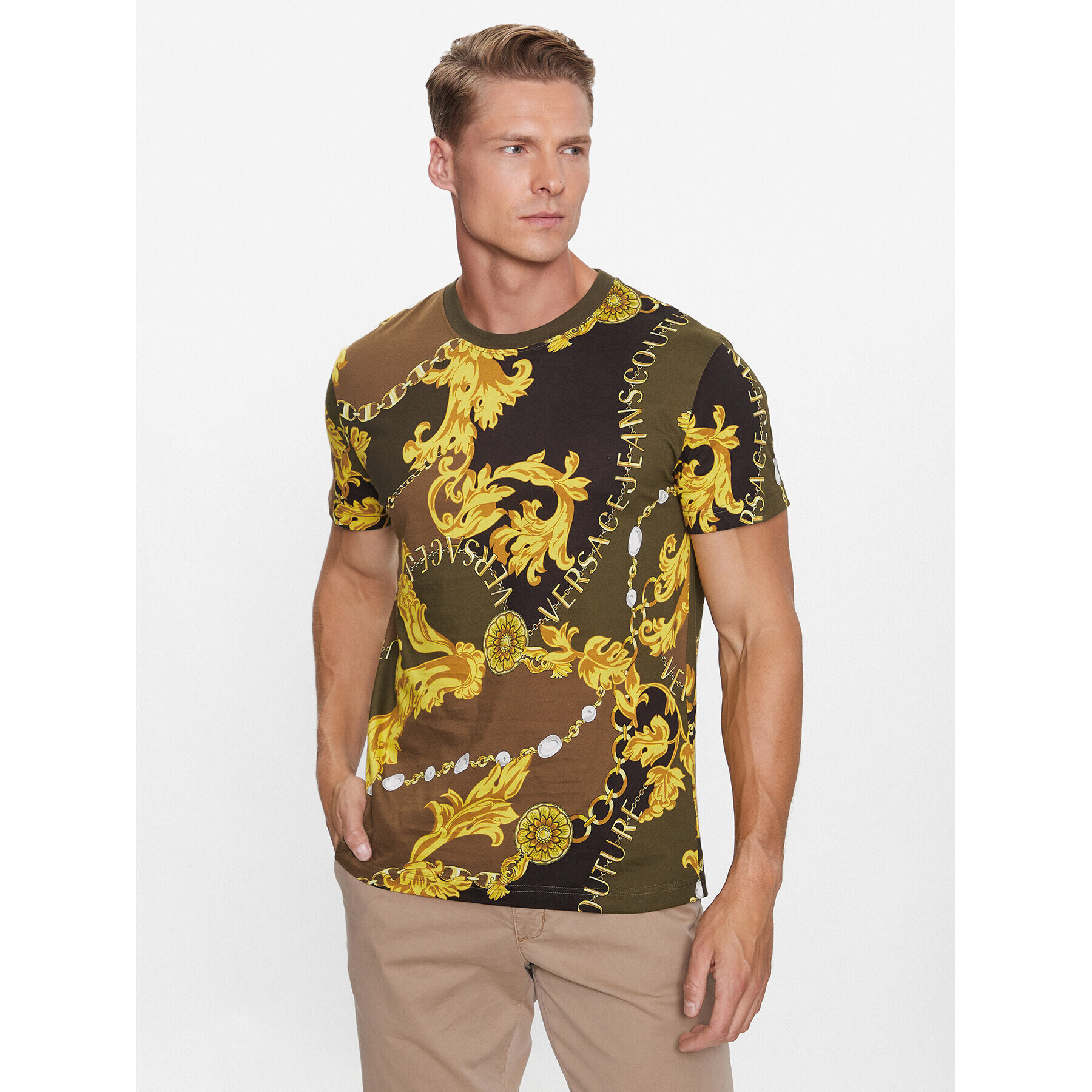 Versace Jeans Couture Тишърт 75GAH6S0 Зелен Regular Fit - Pepit.bg