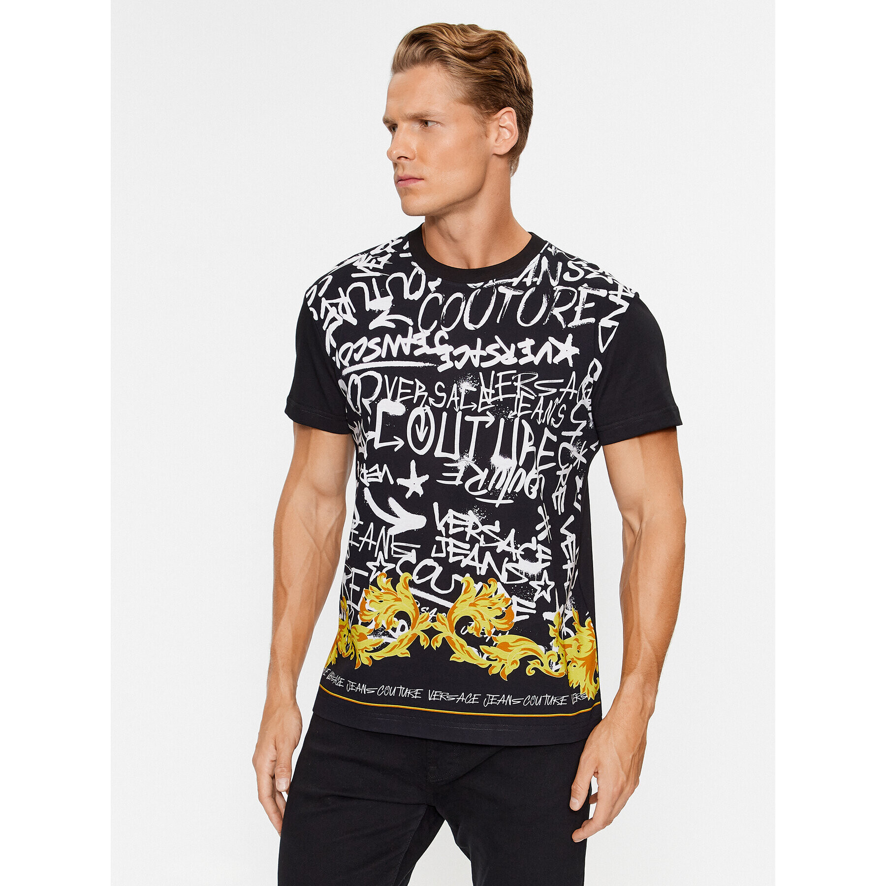 Versace Jeans Couture Тишърт 75GAH6SG Черен Regular Fit - Pepit.bg