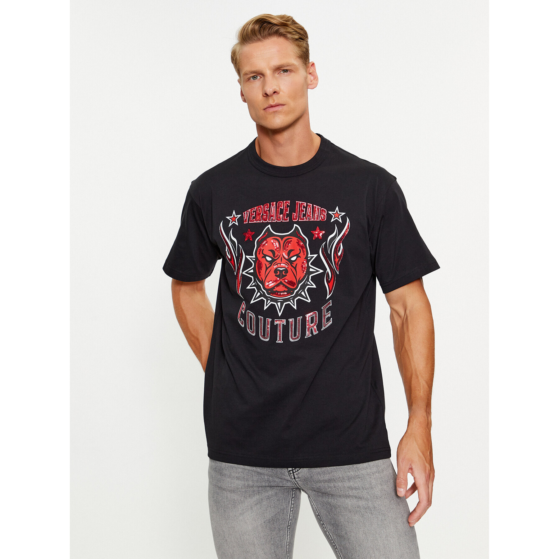 Versace Jeans Couture Тишърт 75GAHE04 Черен Regular Fit - Pepit.bg