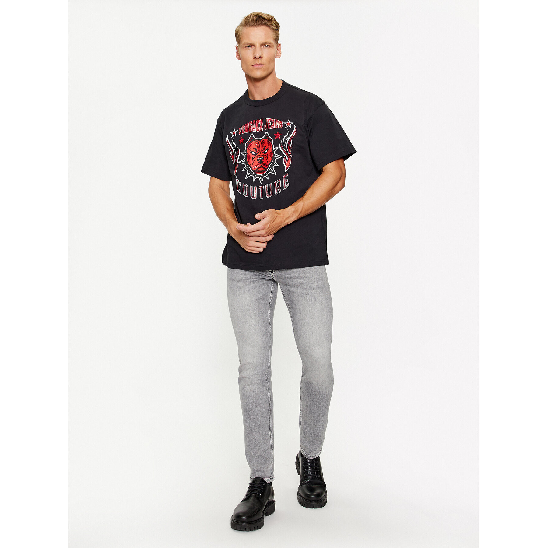 Versace Jeans Couture Тишърт 75GAHE04 Черен Regular Fit - Pepit.bg