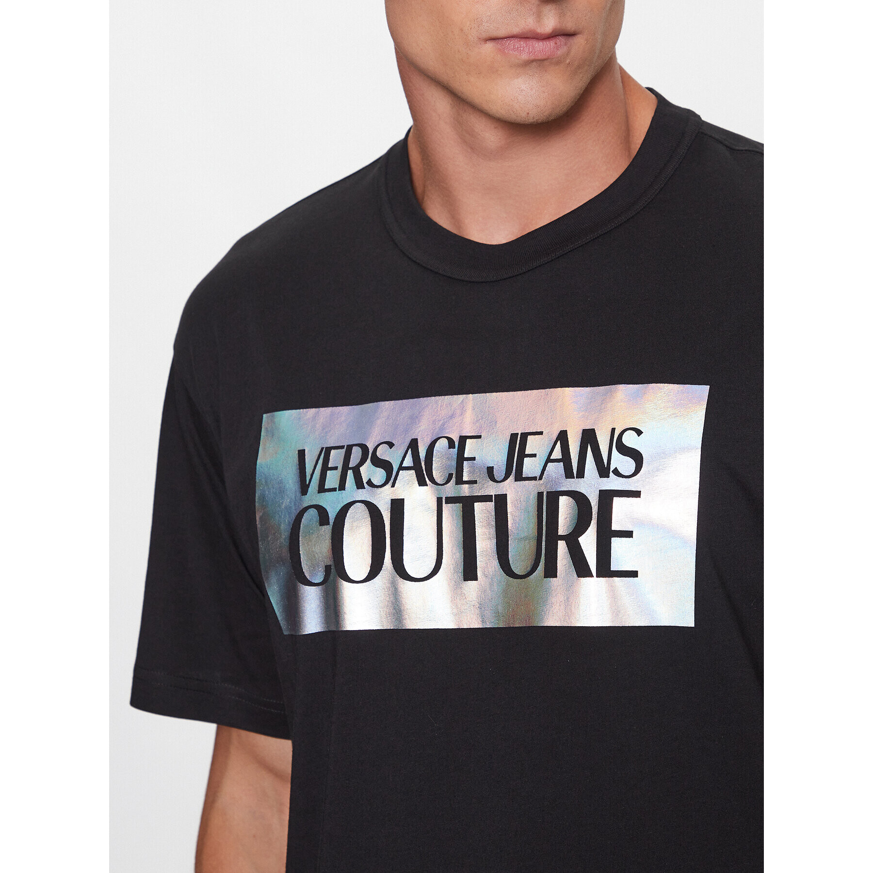 Versace Jeans Couture Тишърт 75GAHF04 Черен Regular Fit - Pepit.bg