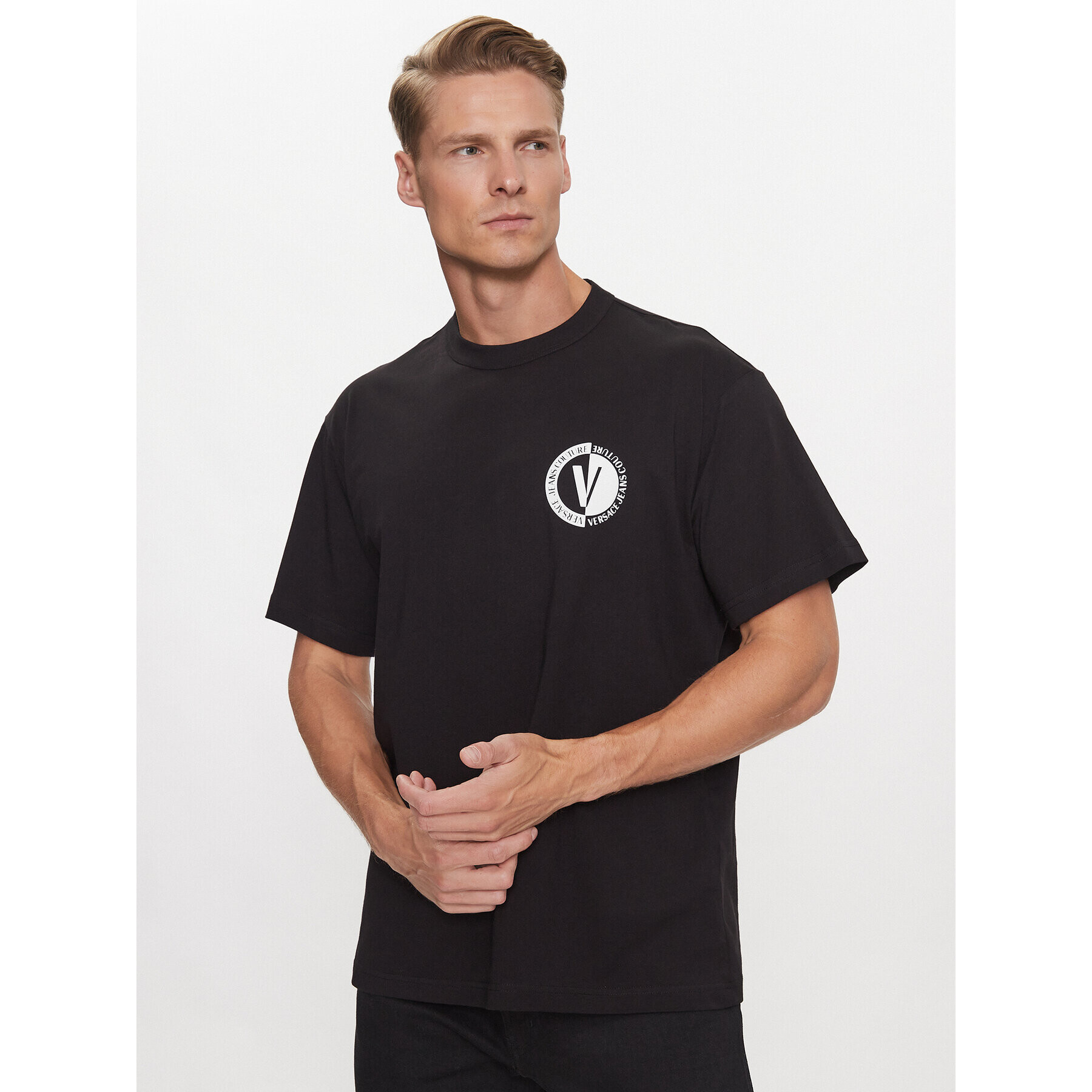 Versace Jeans Couture Тишърт 75GAHG07 Черен Regular Fit - Pepit.bg