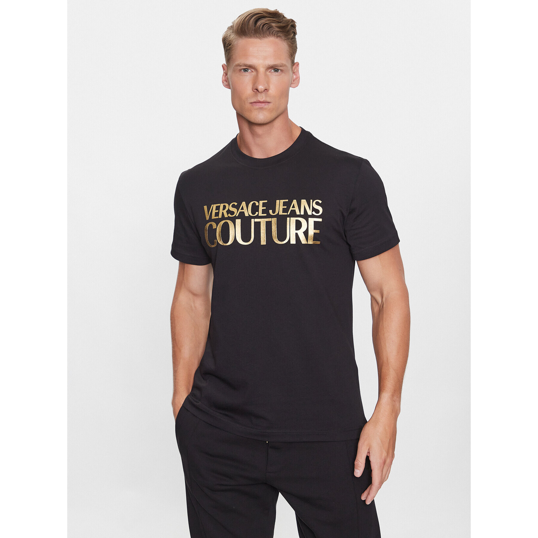 Versace Jeans Couture Тишърт 75GAHT01 Черен Regular Fit - Pepit.bg