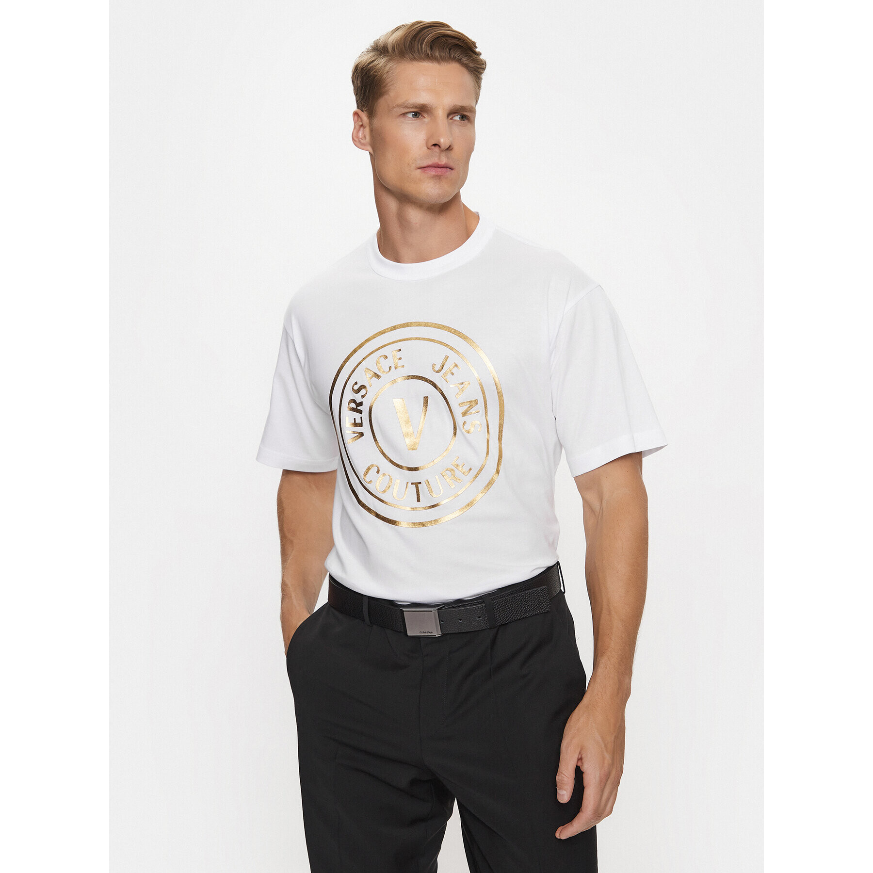 Versace Jeans Couture Тишърт 75GAHT05 Бял Regular Fit - Pepit.bg