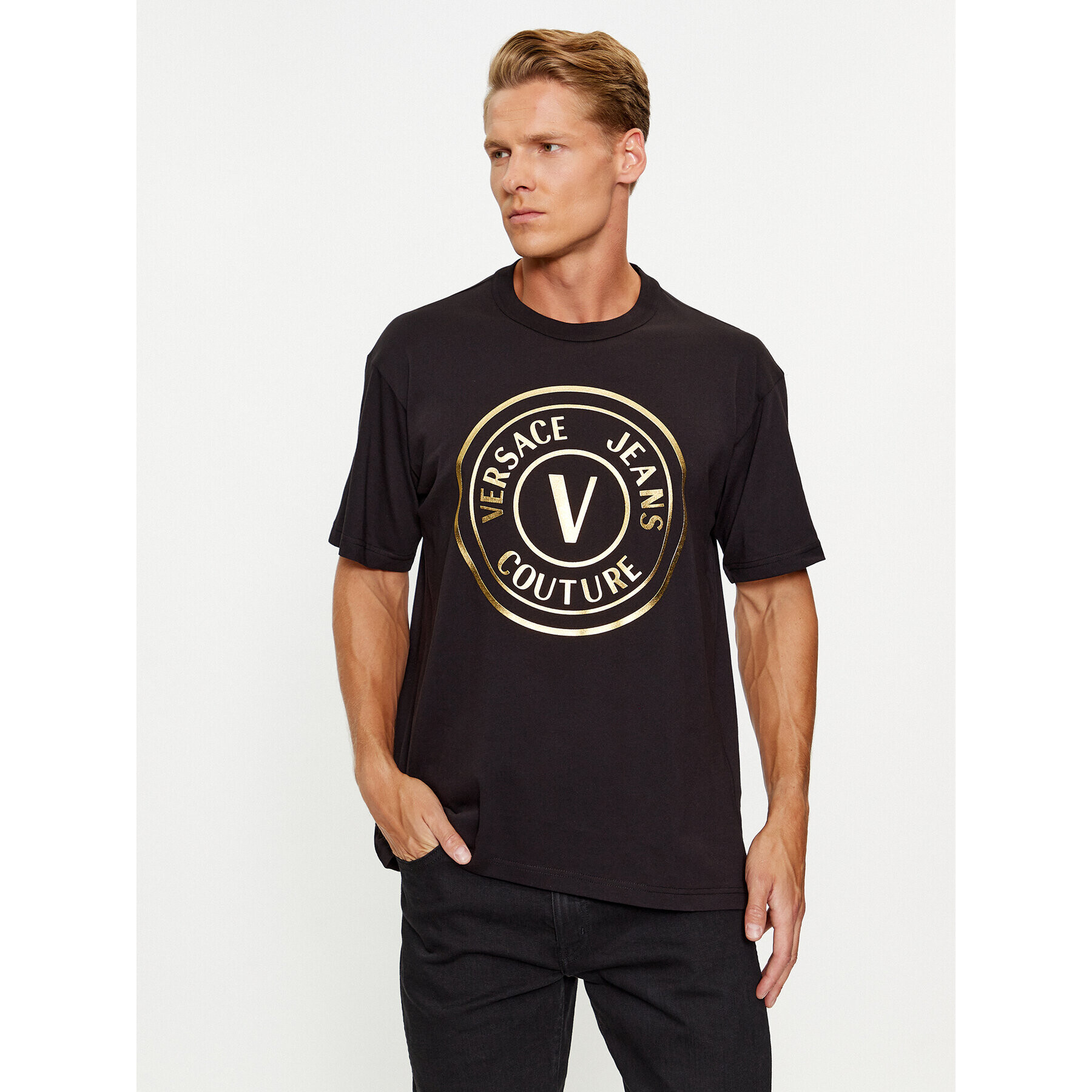 Versace Jeans Couture Тишърт 75GAHT05 Черен Regular Fit - Pepit.bg