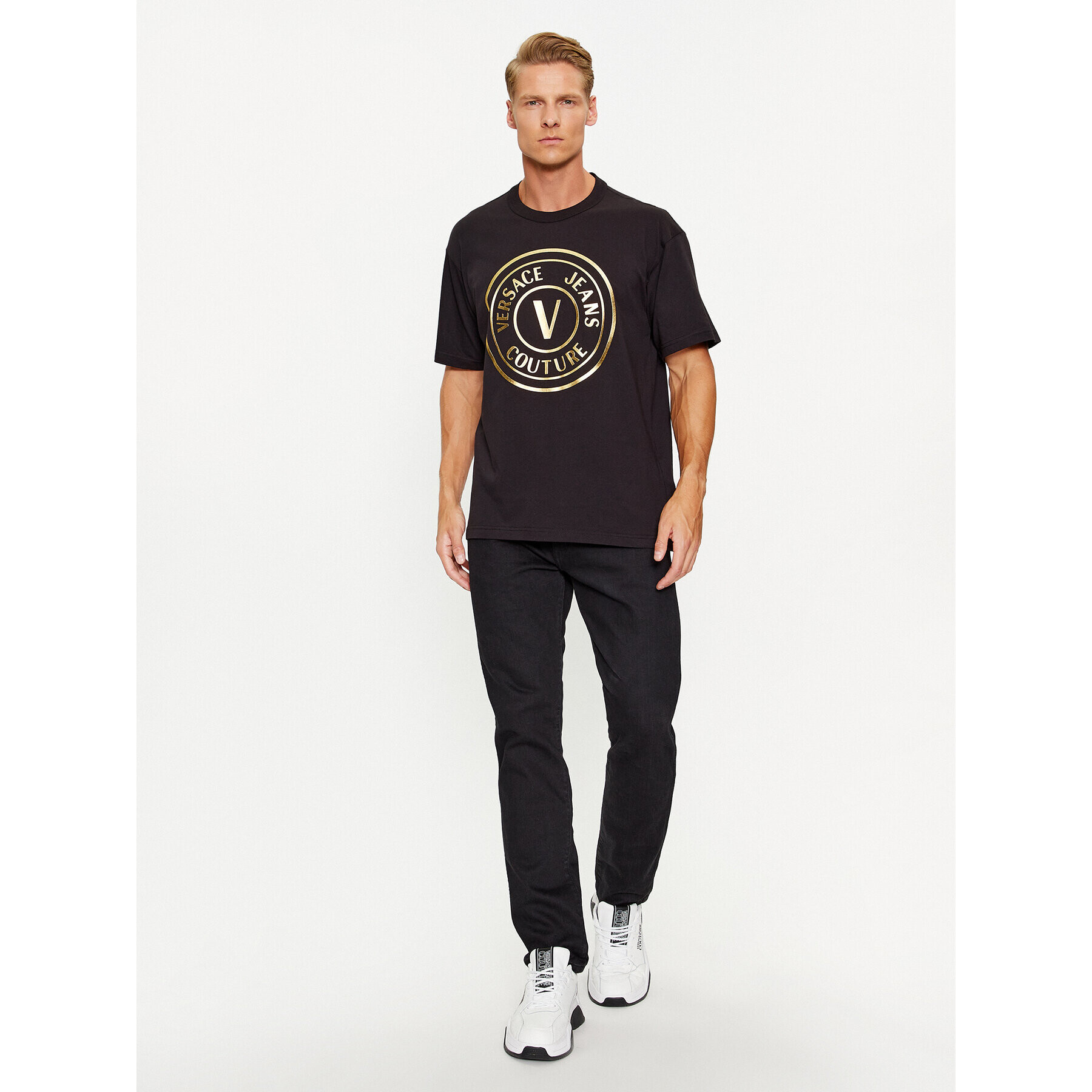 Versace Jeans Couture Тишърт 75GAHT05 Черен Regular Fit - Pepit.bg