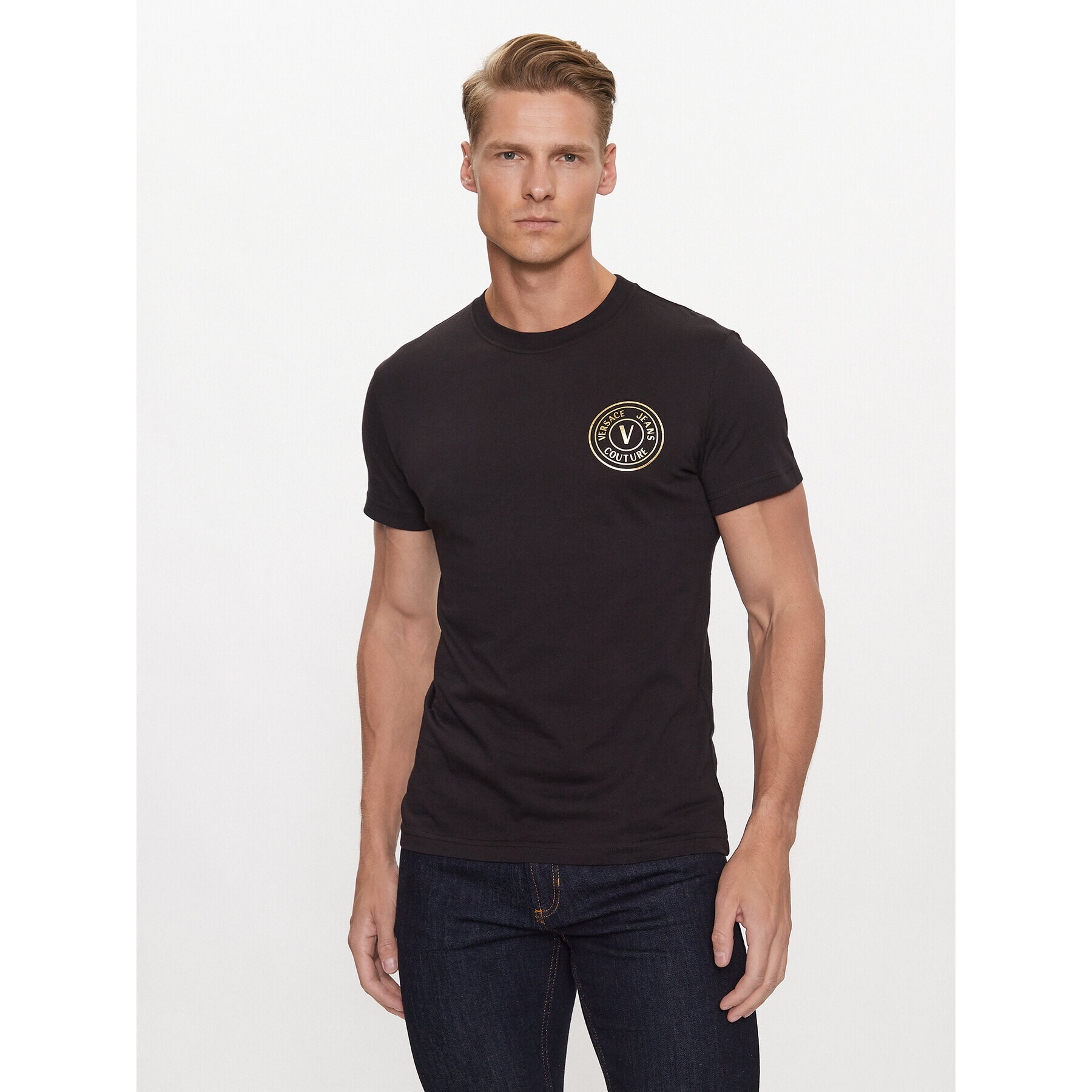 Versace Jeans Couture Тишърт 75GAHT06 Черен Regular Fit - Pepit.bg