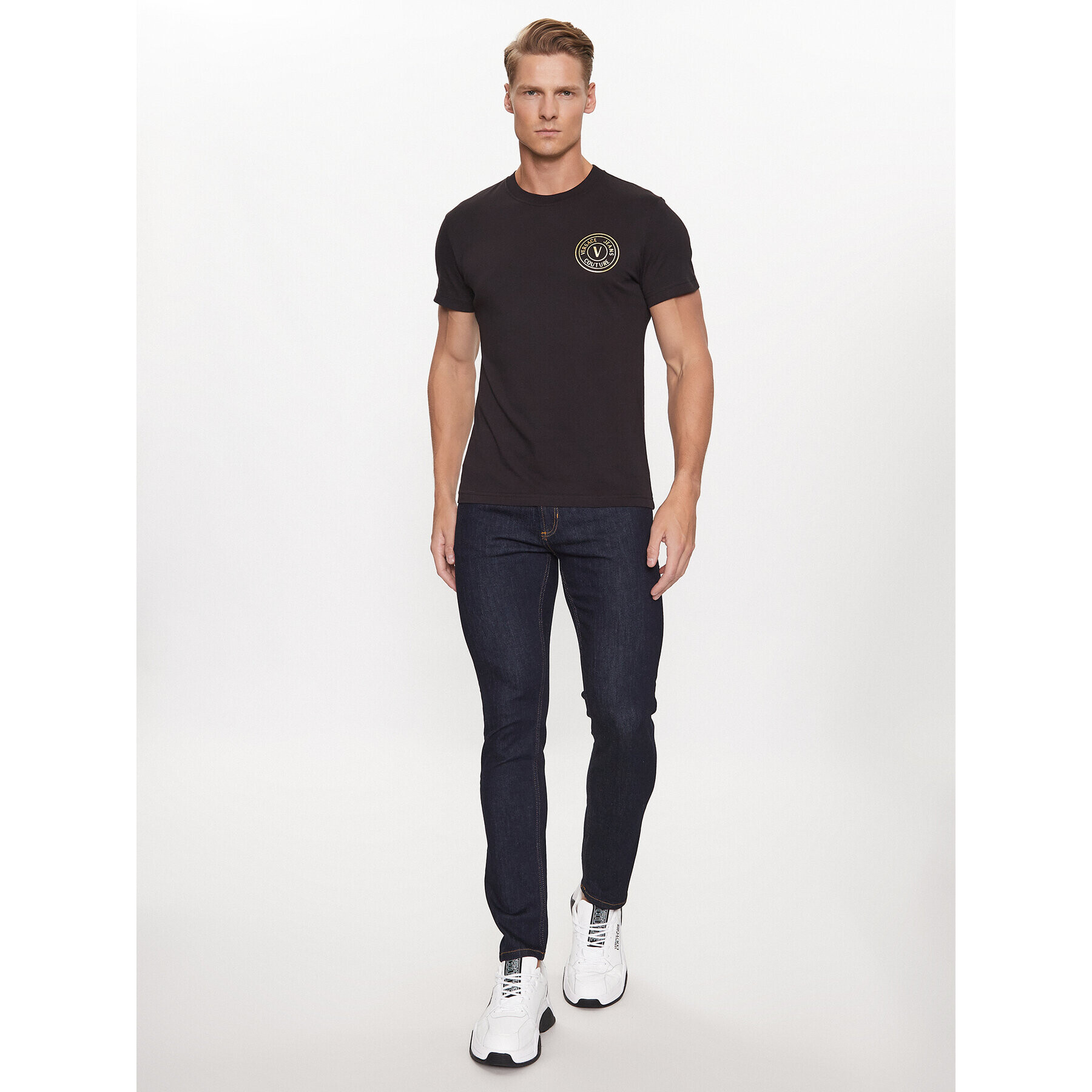 Versace Jeans Couture Тишърт 75GAHT06 Черен Regular Fit - Pepit.bg