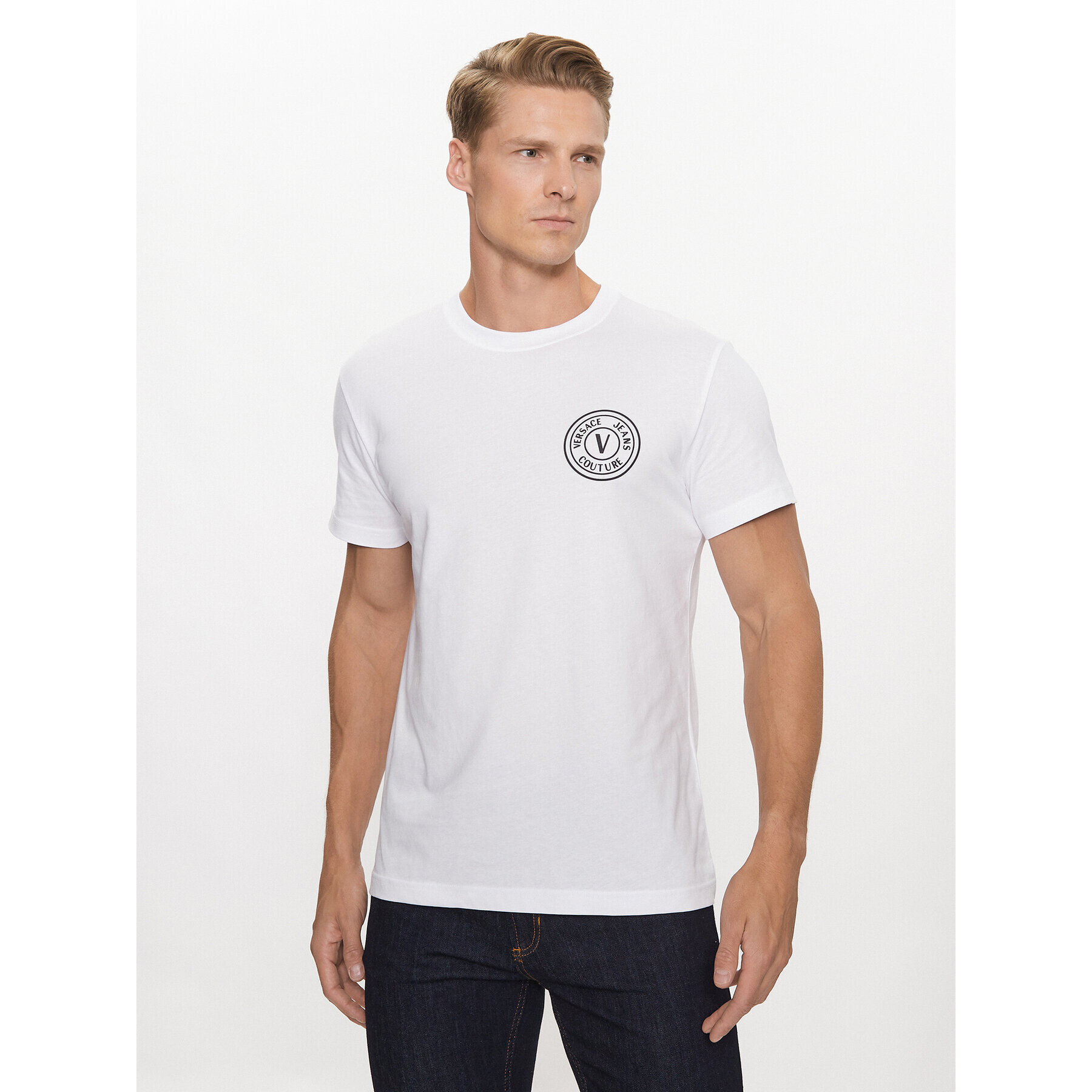 Versace Jeans Couture Тишърт 75GAHT07 Бял Regular Fit - Pepit.bg
