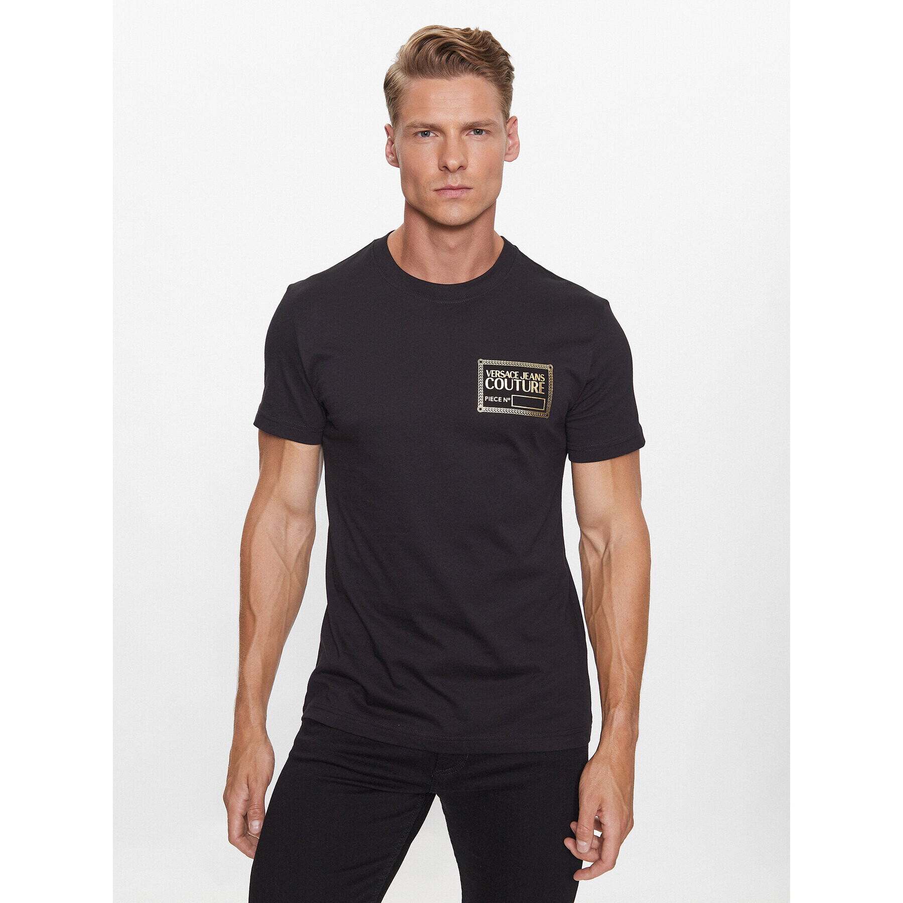 Versace Jeans Couture Тишърт 75GAHT12 Черен Regular Fit - Pepit.bg