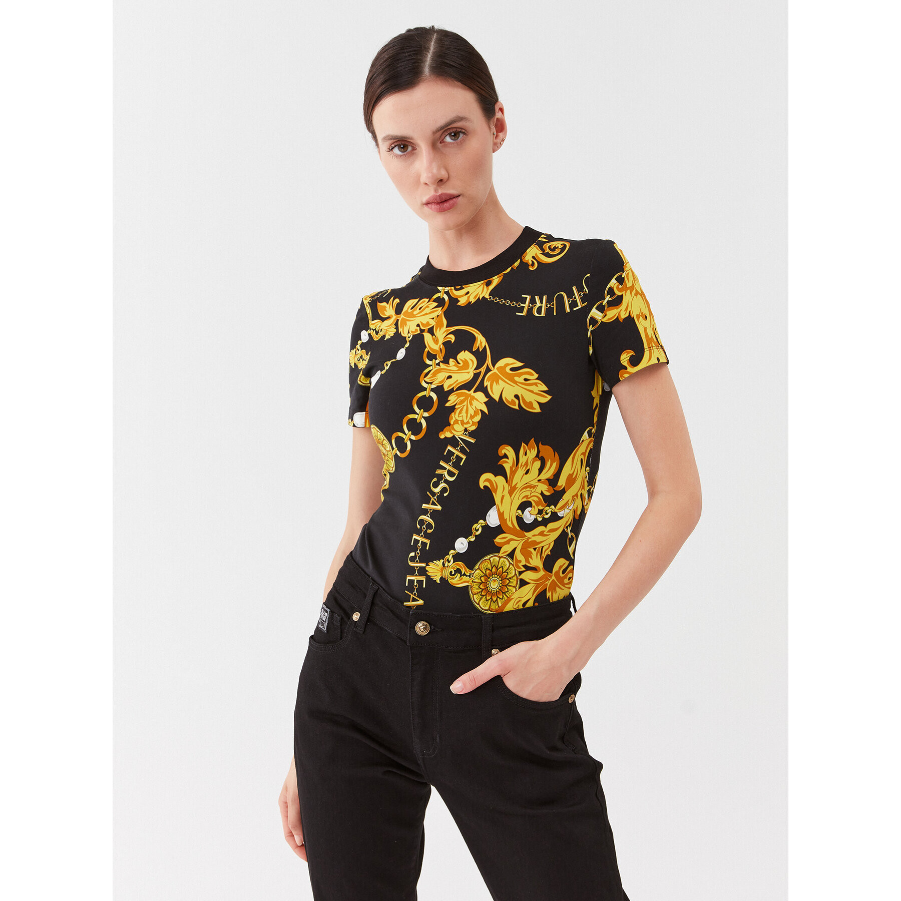Versace Jeans Couture Тишърт 75HAH608 Черен Slim Fit - Pepit.bg