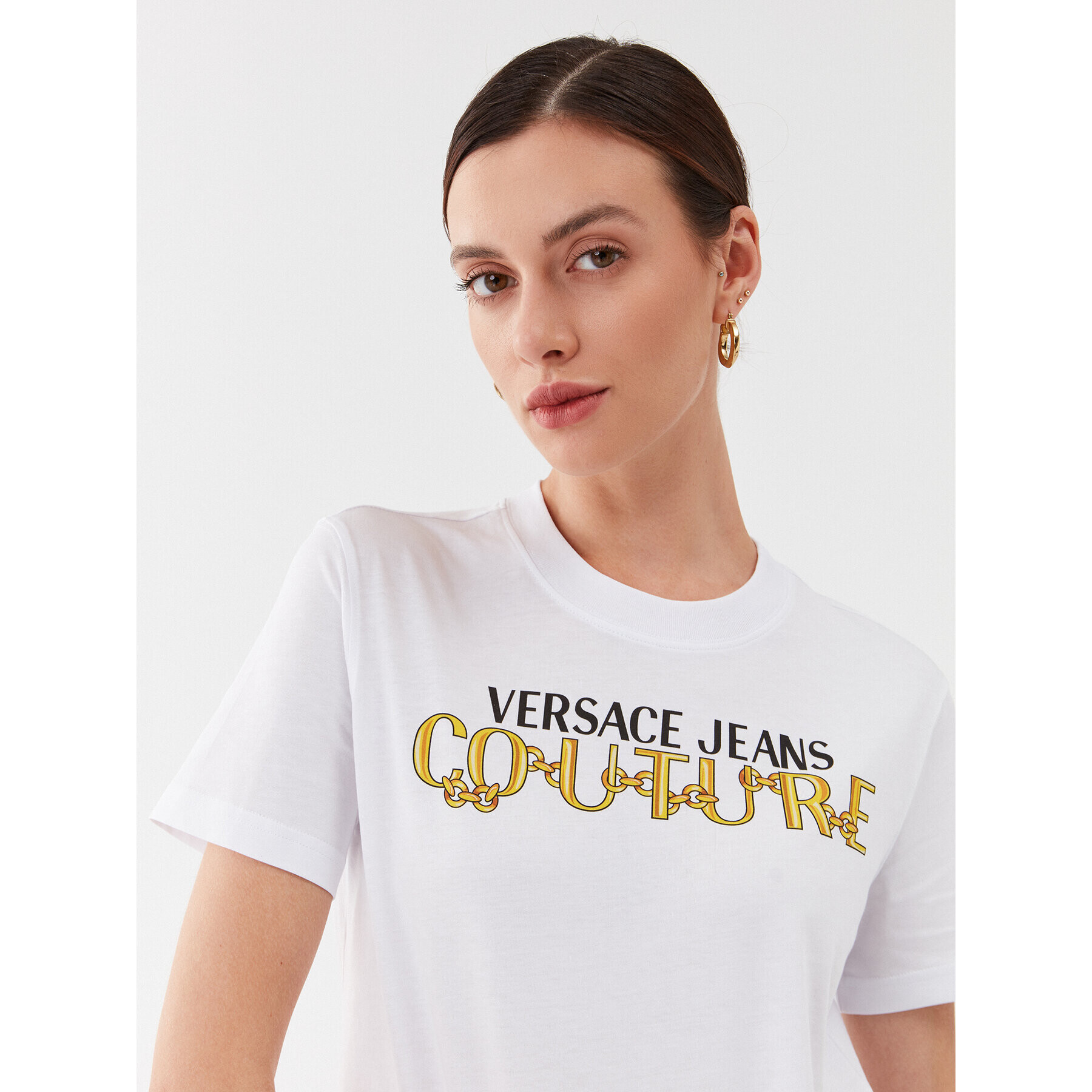 Versace Jeans Couture Тишърт 75HAHF01 Бял Regular Fit - Pepit.bg