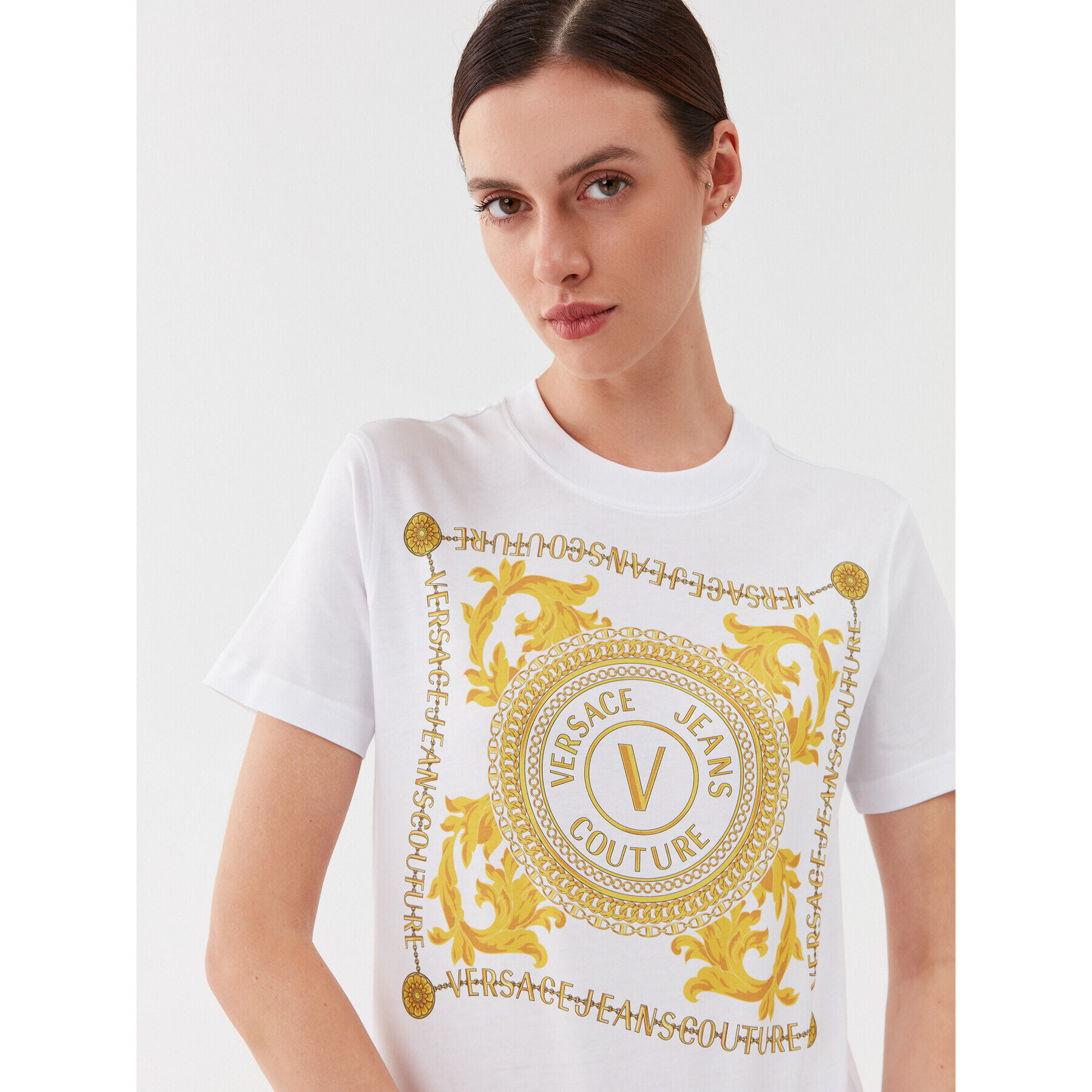 Versace Jeans Couture Тишърт 75HAHF07 Бял Regular Fit - Pepit.bg