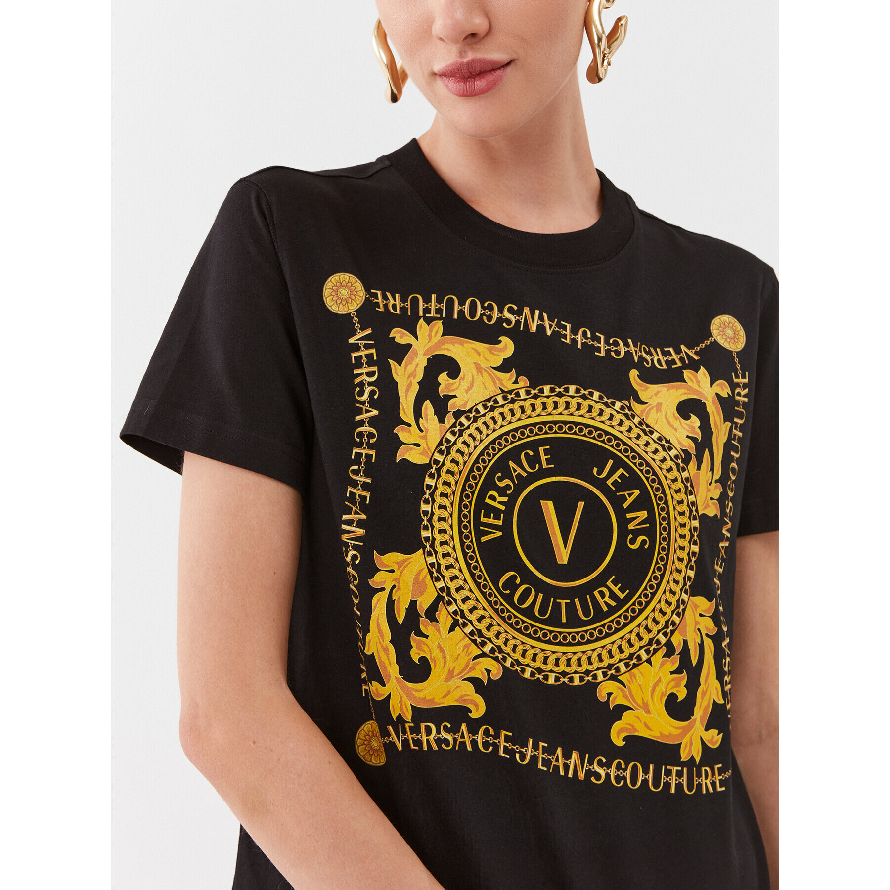 Versace Jeans Couture Тишърт 75HAHF07 Черен Regular Fit - Pepit.bg