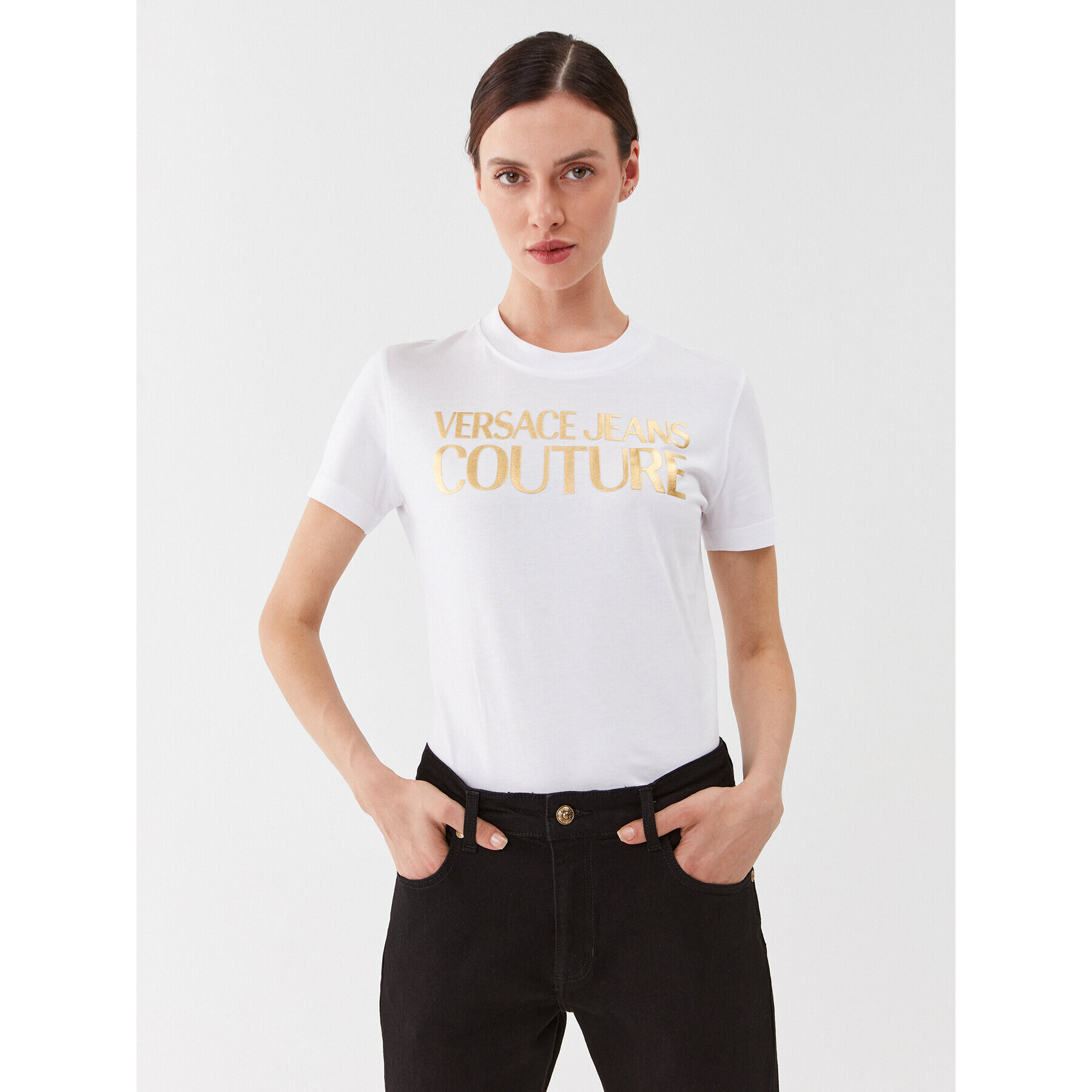 Versace Jeans Couture Тишърт 75HAHT01 Бял Regular Fit - Pepit.bg