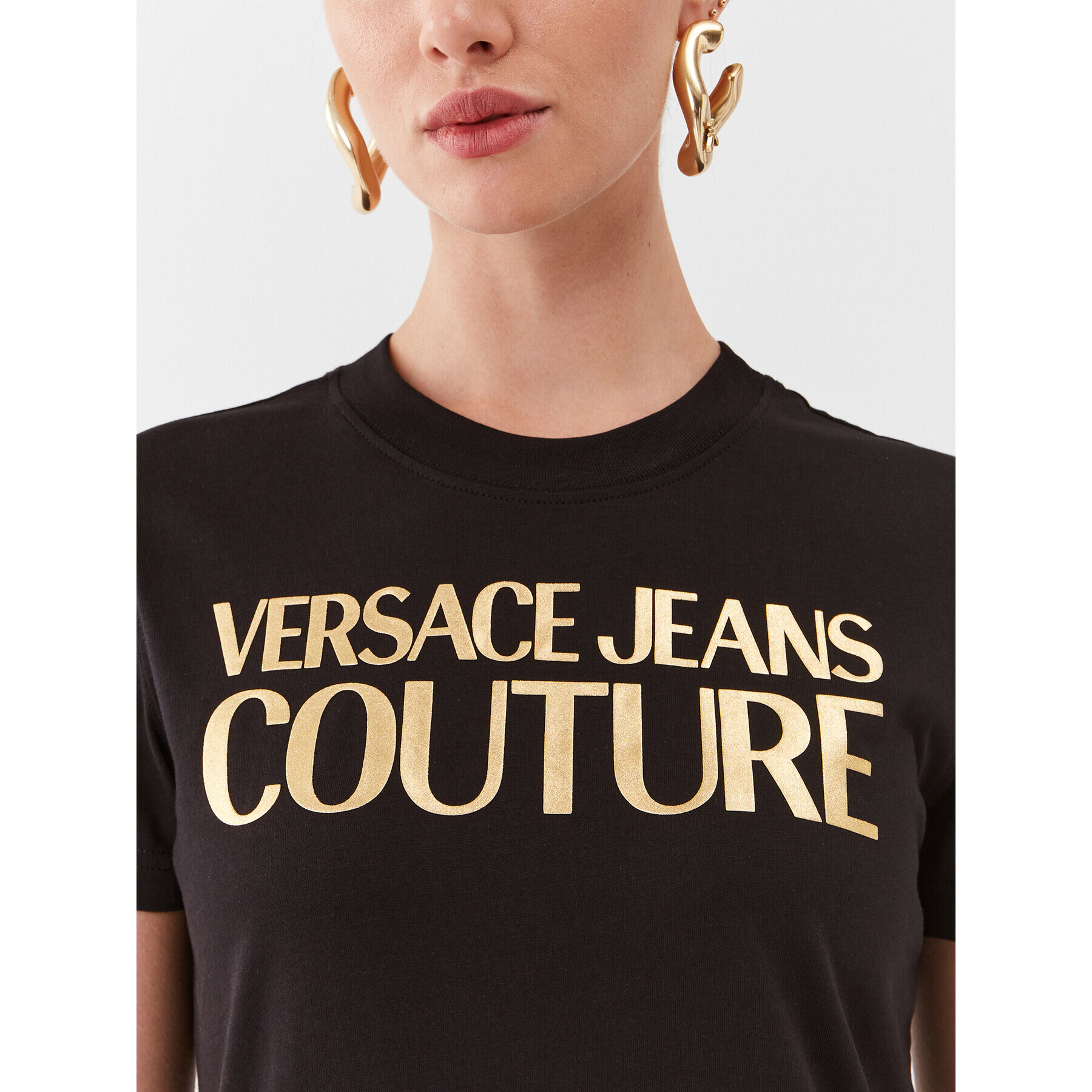 Versace Jeans Couture Тишърт 75HAHT01 Черен Regular Fit - Pepit.bg