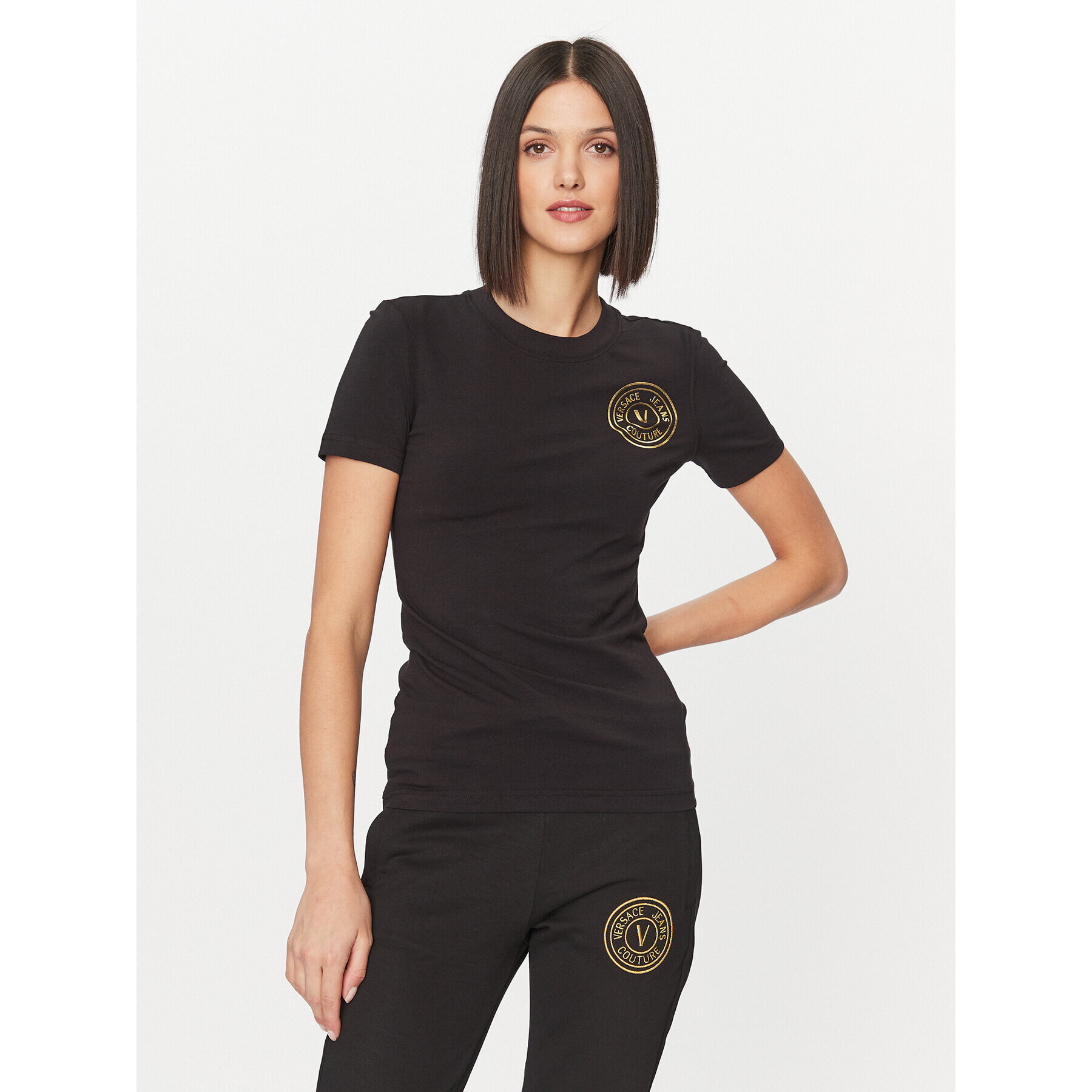 Versace Jeans Couture Тишърт 75HAHT06 Черен Slim Fit - Pepit.bg