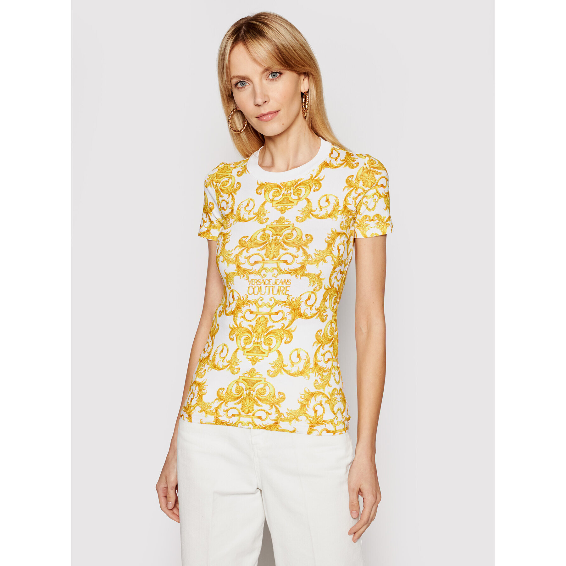 Versace Jeans Couture Тишърт B2HWA708 Жълт Slim Fit - Pepit.bg