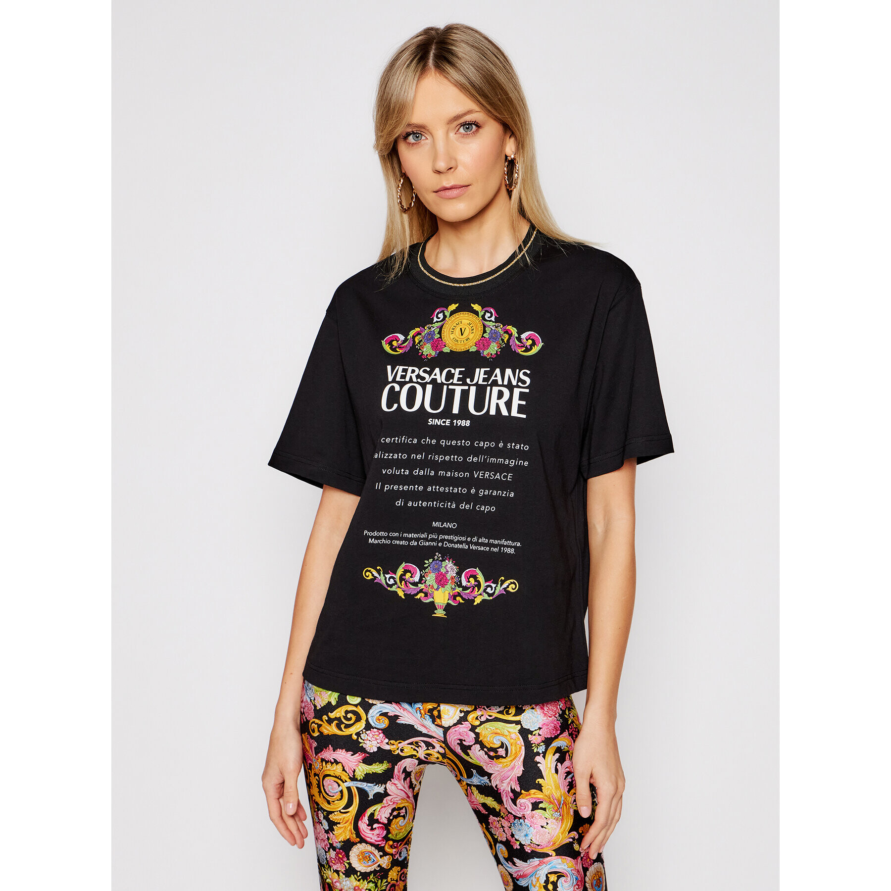 Versace Jeans Couture Тишърт B2HWA7TE Черен Regular Fit - Pepit.bg