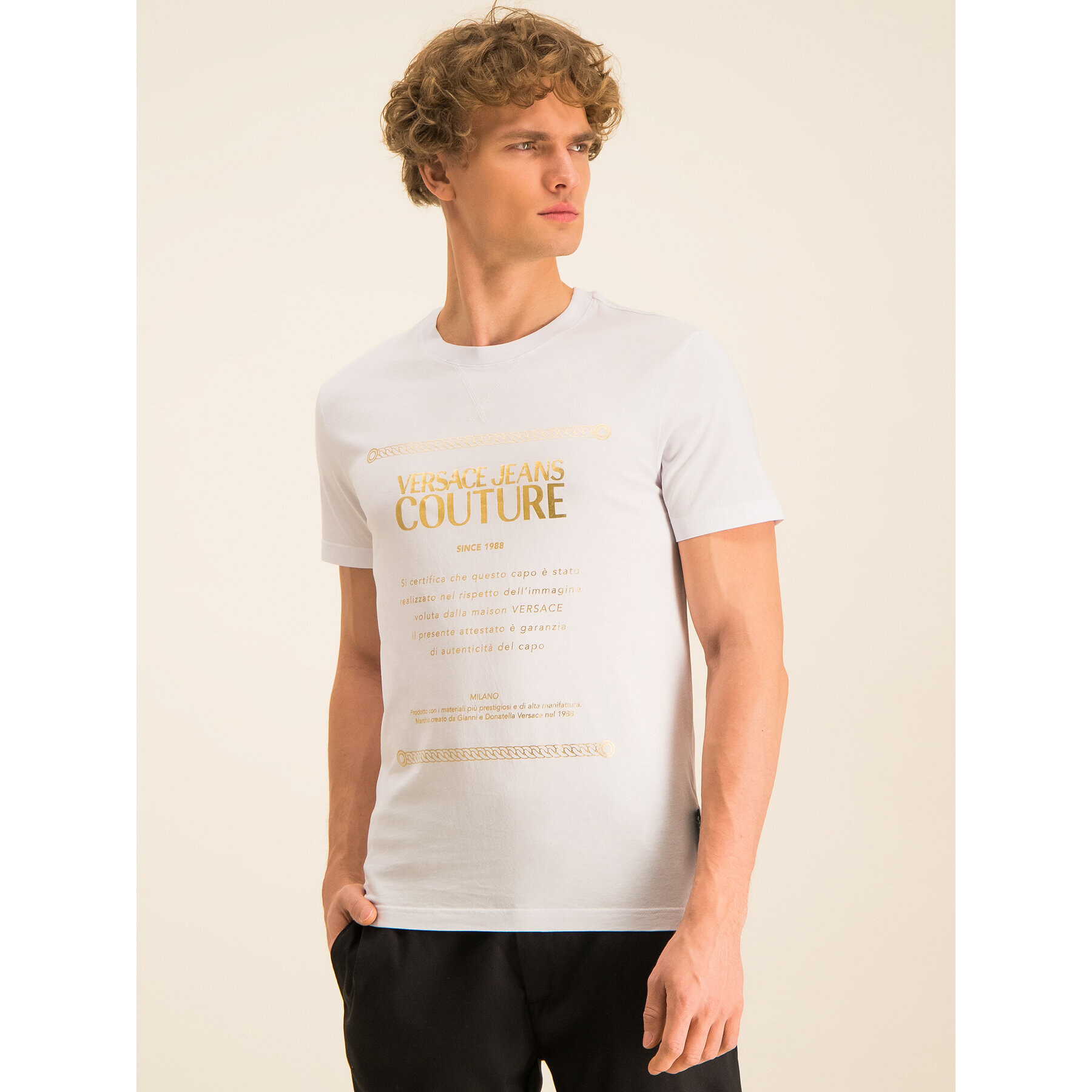 Versace Jeans Couture Тишърт B3GVA7TA Бял Regular Fit - Pepit.bg