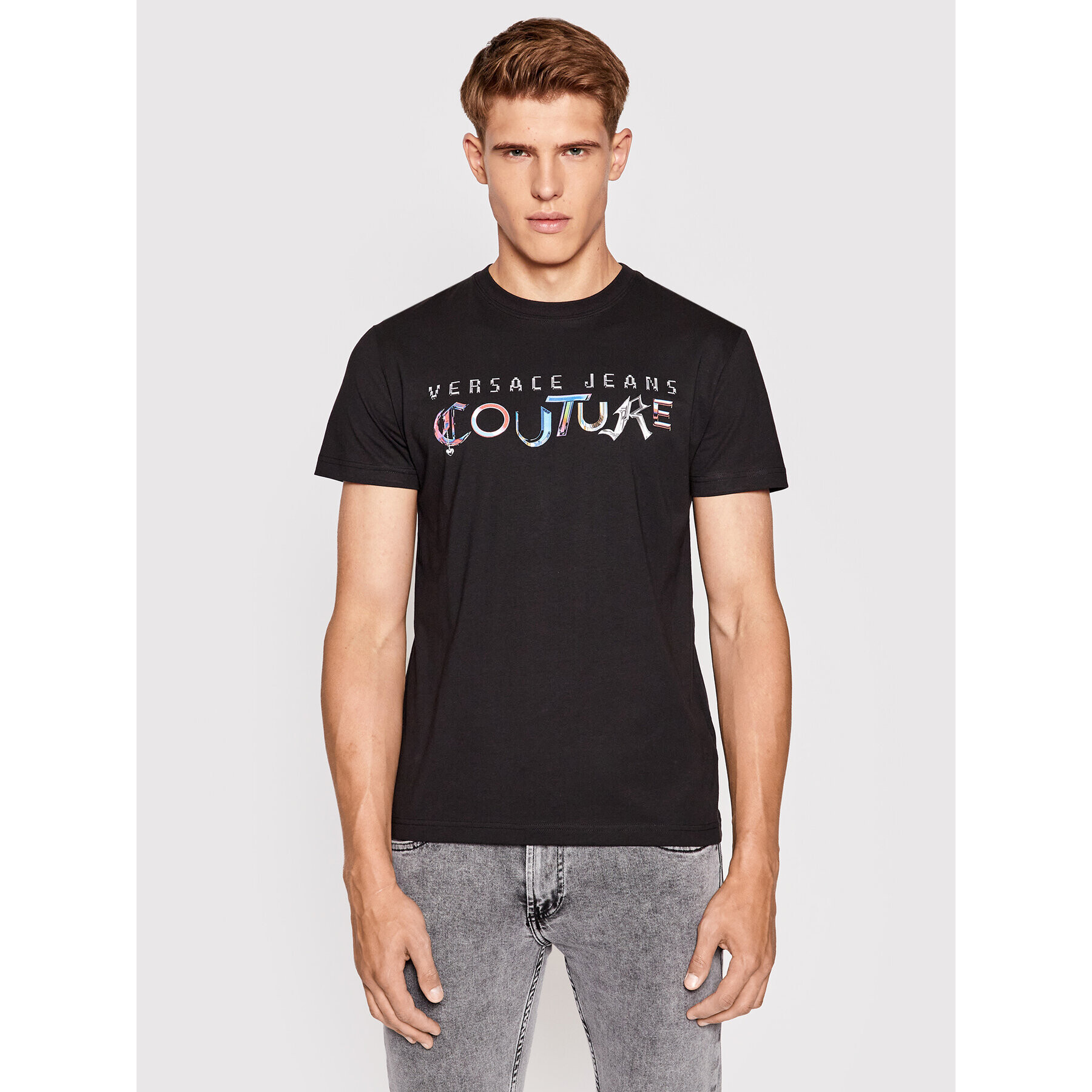 Versace Jeans Couture Тишърт Logo 73GAHF05 Черен Regular Fit - Pepit.bg