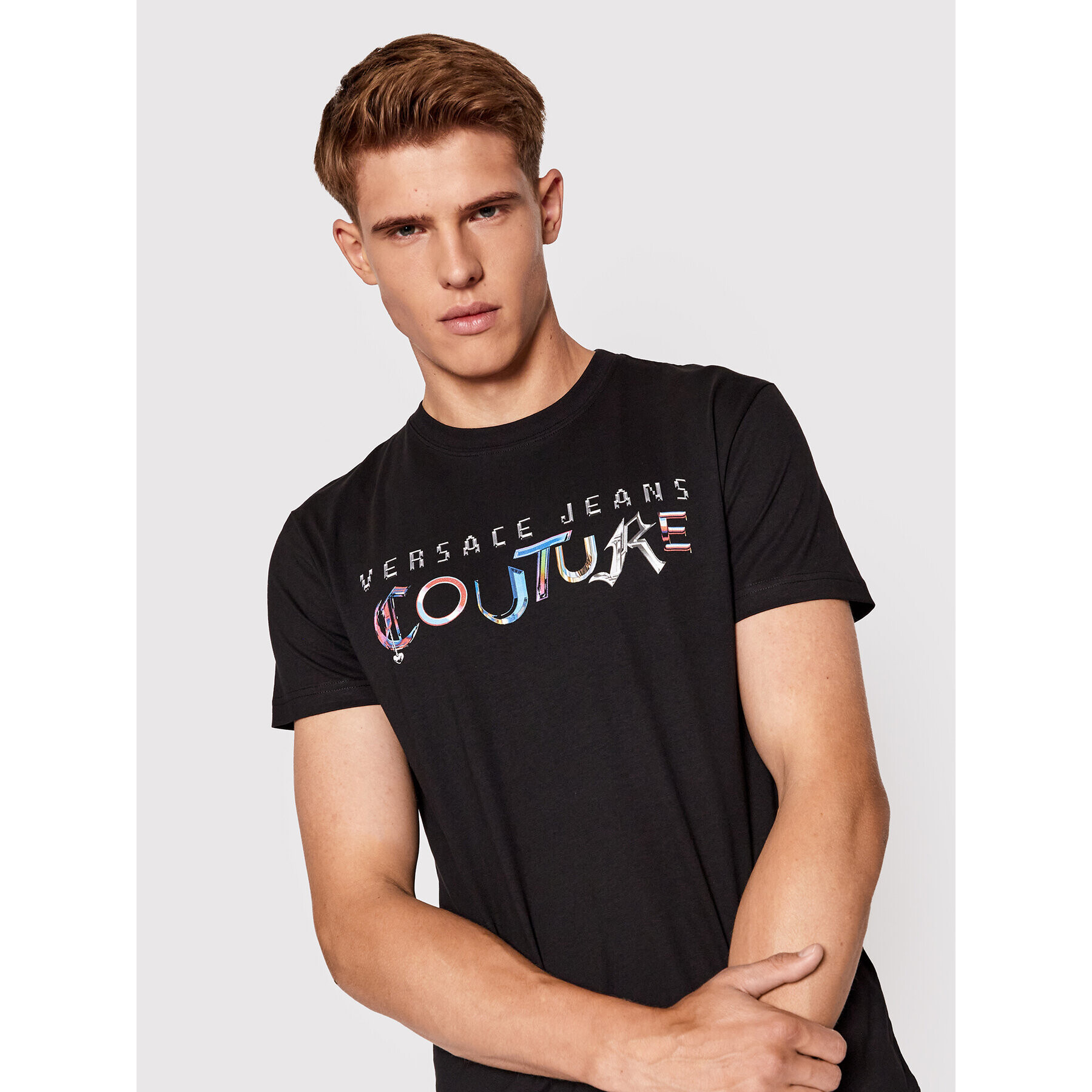 Versace Jeans Couture Тишърт Logo 73GAHF05 Черен Regular Fit - Pepit.bg