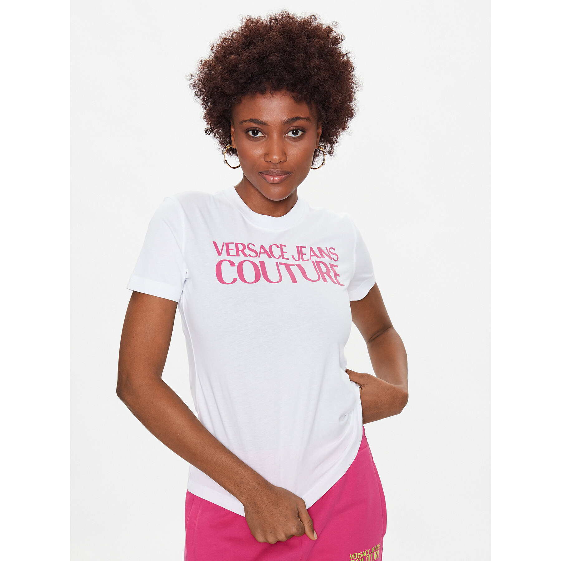 Versace Jeans Couture Тишърт Logo 74HAHT03 Бял Regular Fit - Pepit.bg
