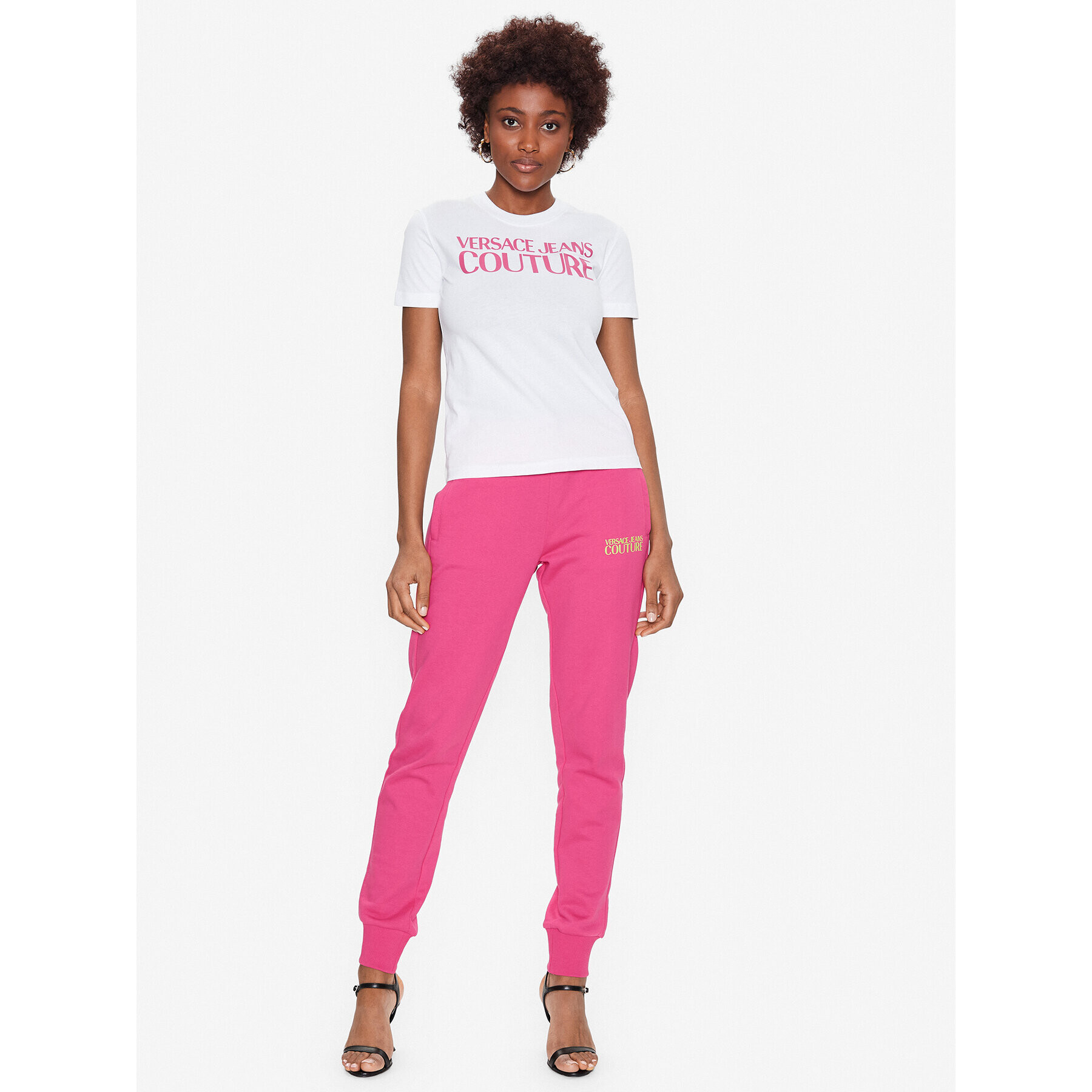 Versace Jeans Couture Тишърт Logo 74HAHT03 Бял Regular Fit - Pepit.bg