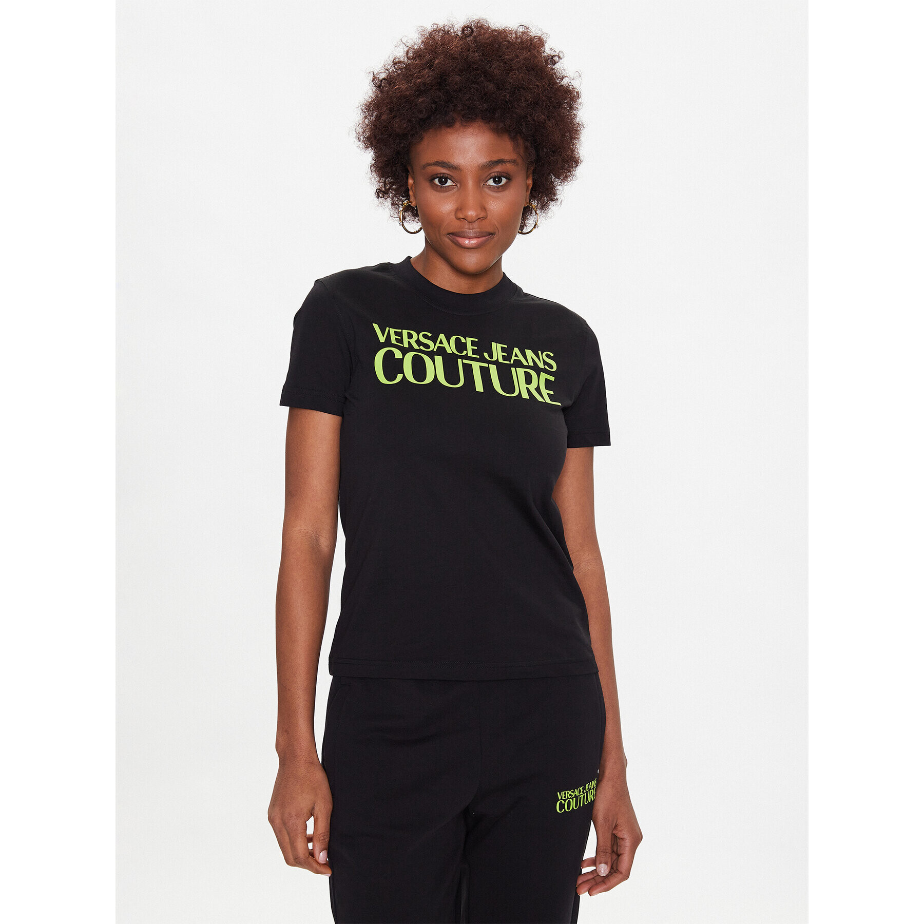Versace Jeans Couture Тишърт Logo 74HAHT03 Черен Regular Fit - Pepit.bg