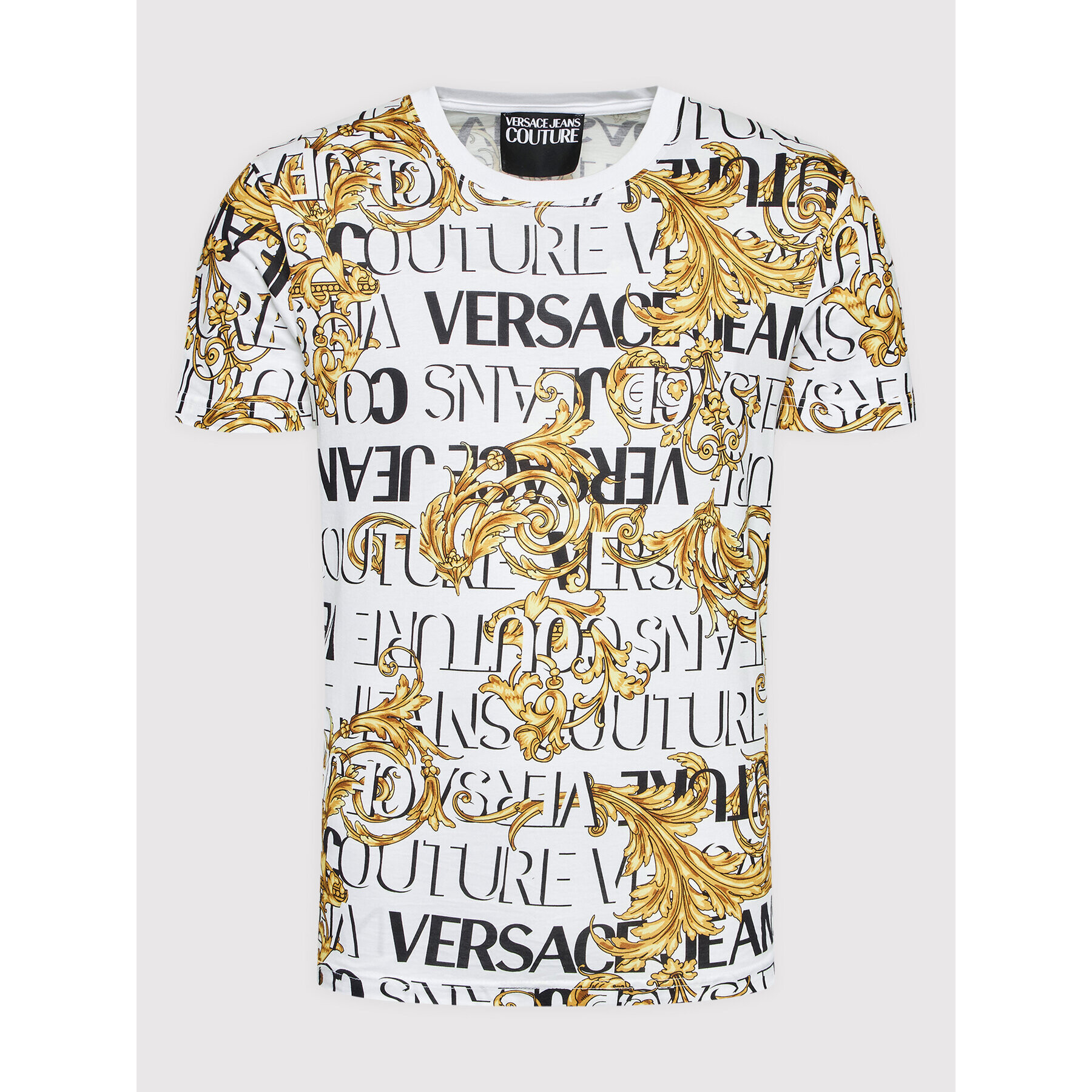 Versace Jeans Couture Тишърт Logo Baroque 73GAH6S0 Бял Regular Fit - Pepit.bg