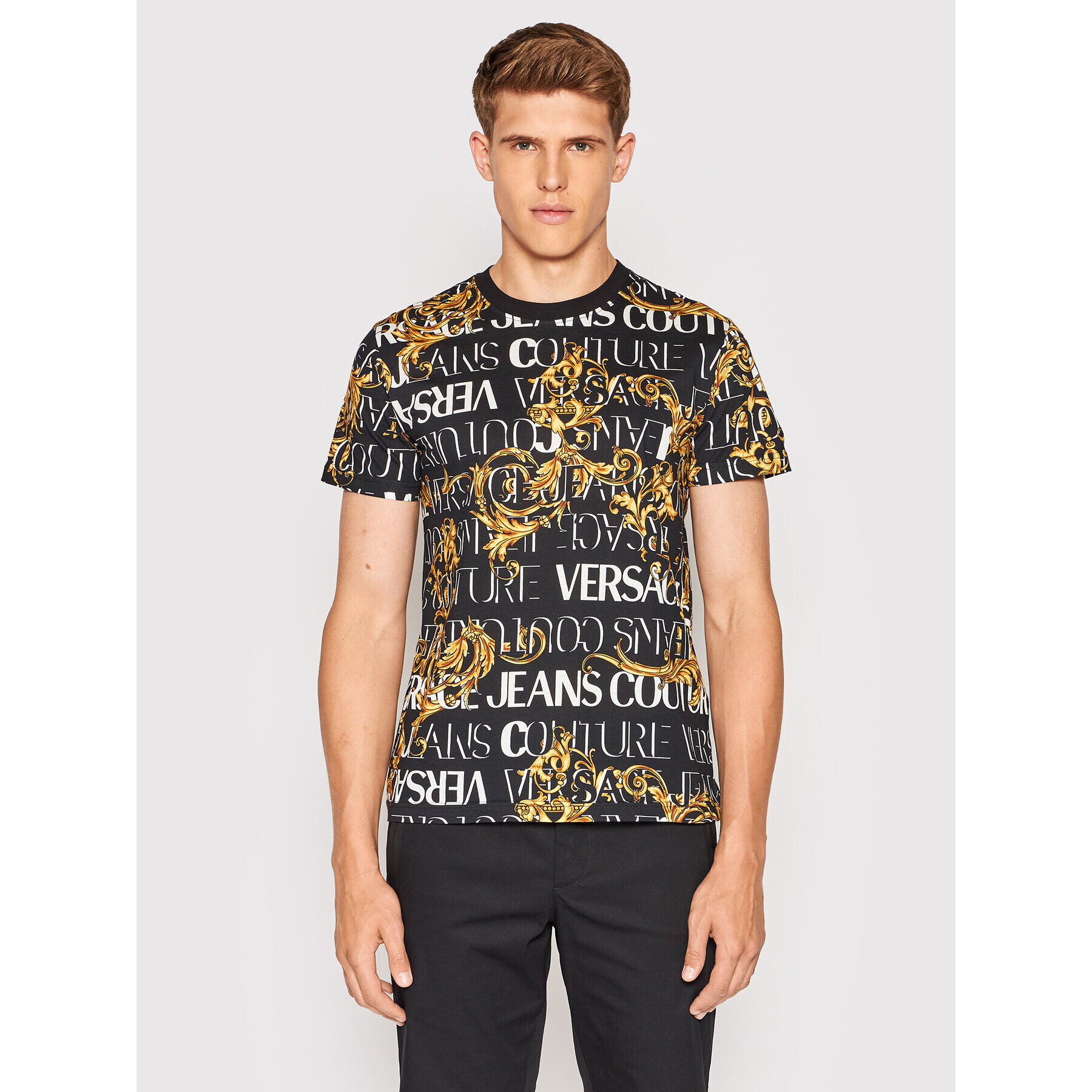 Versace Jeans Couture Тишърт Logo Baroque 73GAH6S0 Черен Regular Fit - Pepit.bg