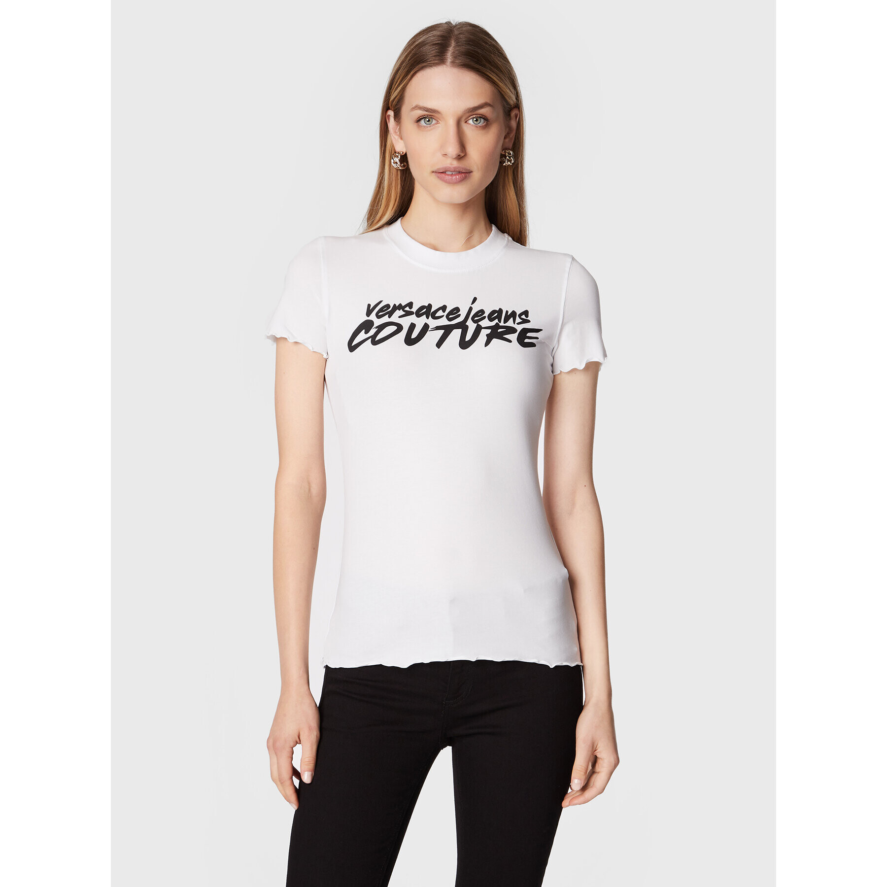 Versace Jeans Couture Тишърт Logo Brush 73HAHT15 Бял Regular Fit - Pepit.bg