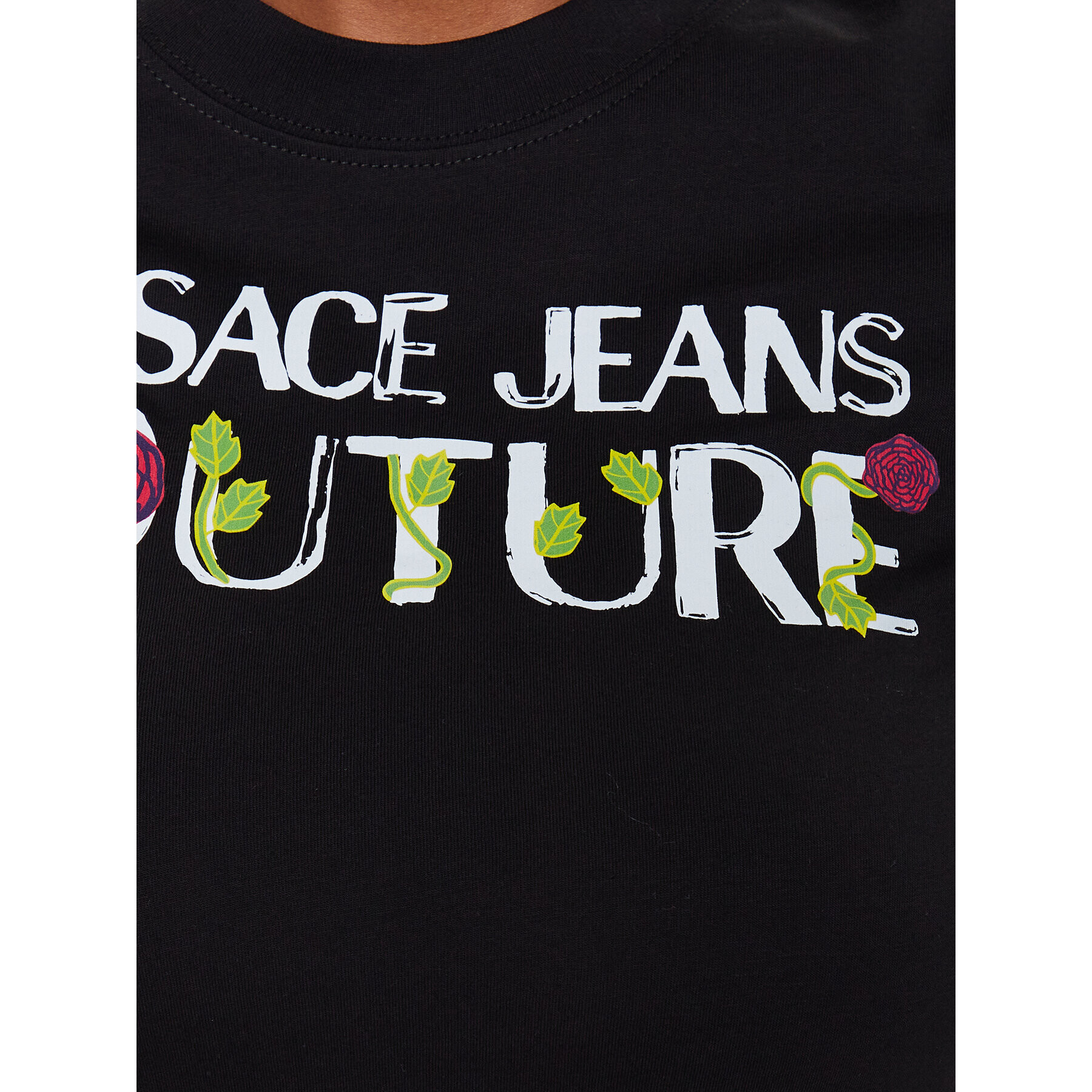 Versace Jeans Couture Тишърт Logo Roses 74HAHT15 Черен Regular Fit - Pepit.bg