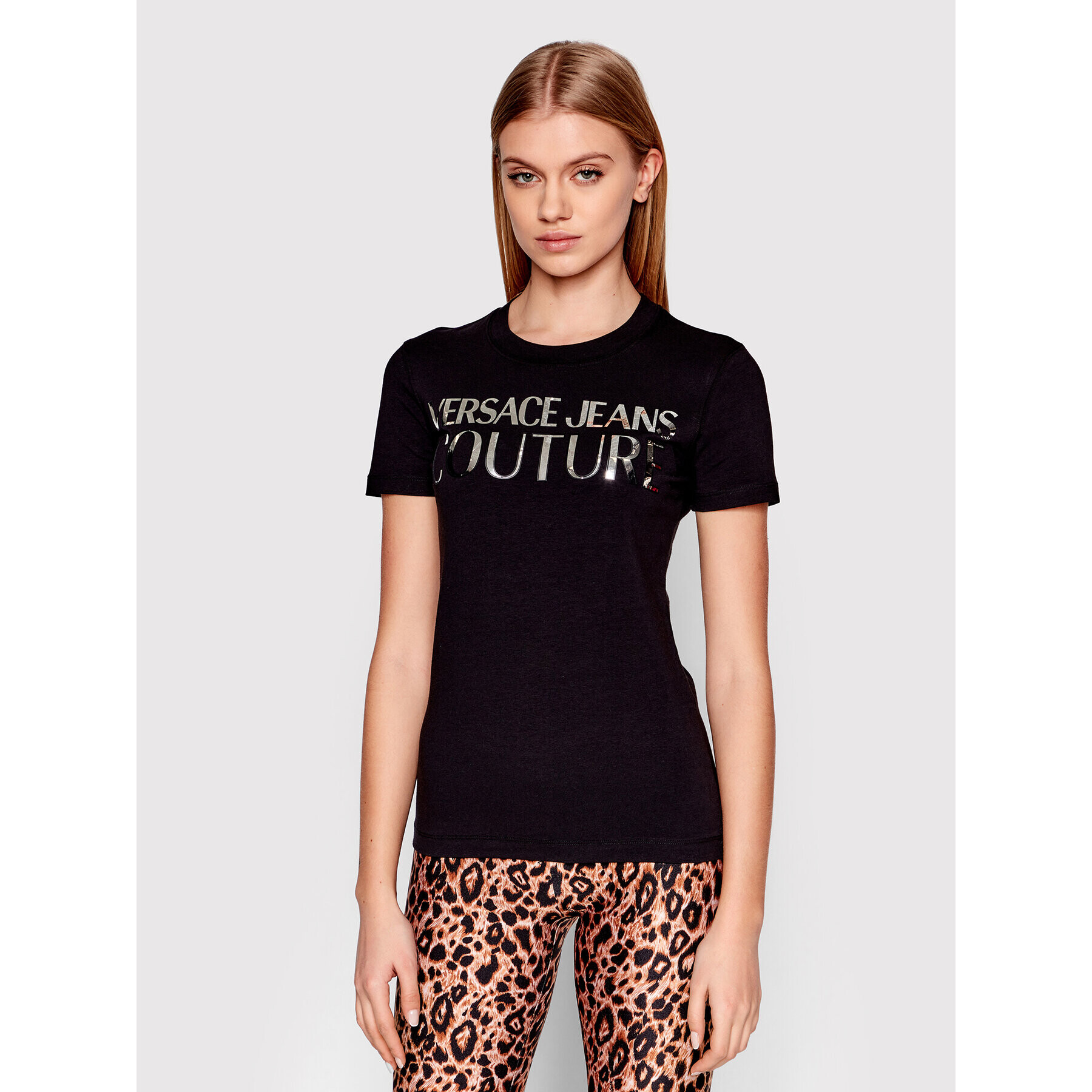 Versace Jeans Couture Тишърт Mirror 72HAHG01 Черен Regular Fit - Pepit.bg