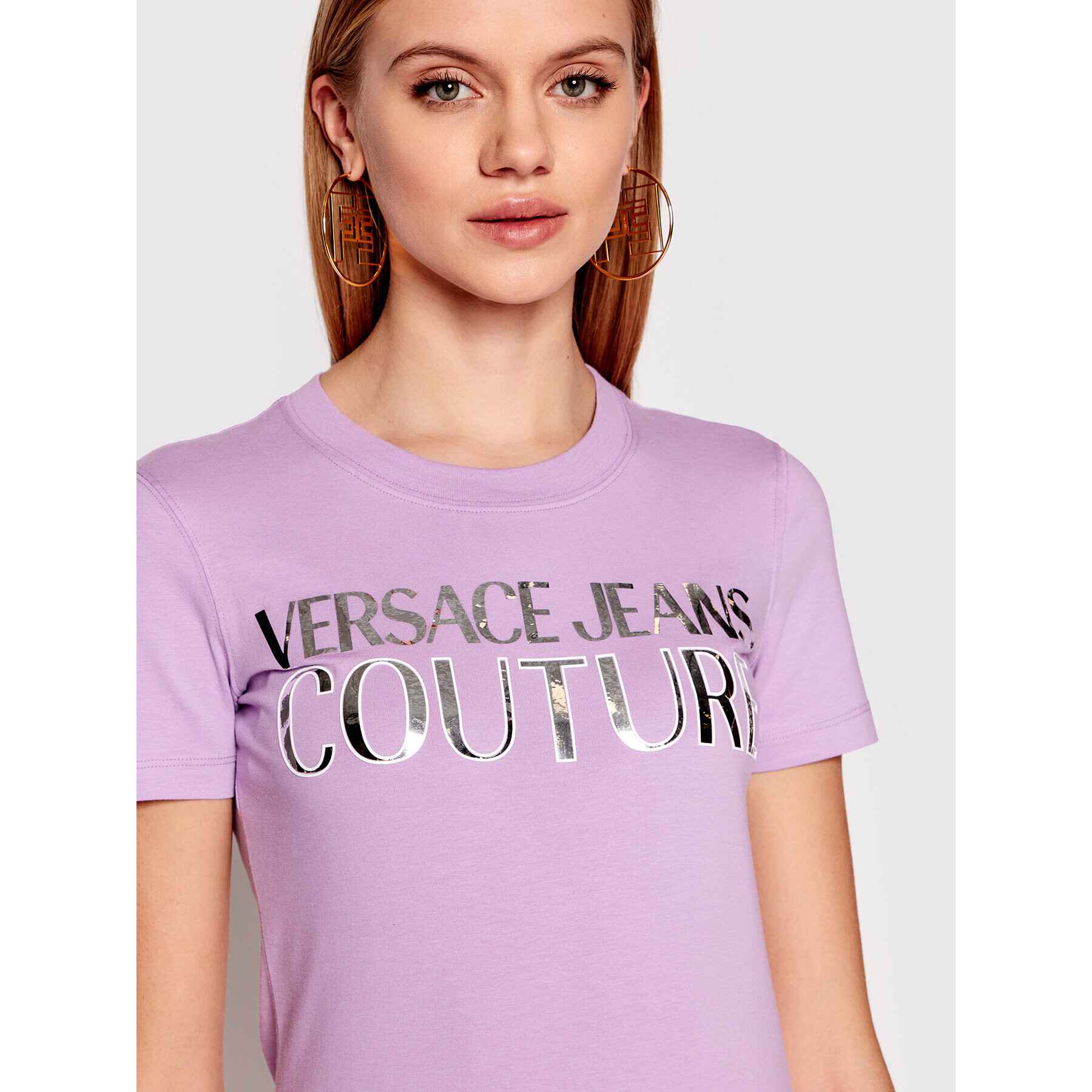 Versace Jeans Couture Versace Jeans Тишърт Mirror 72HAHG01 Виолетов Regular Fit - Pepit.bg