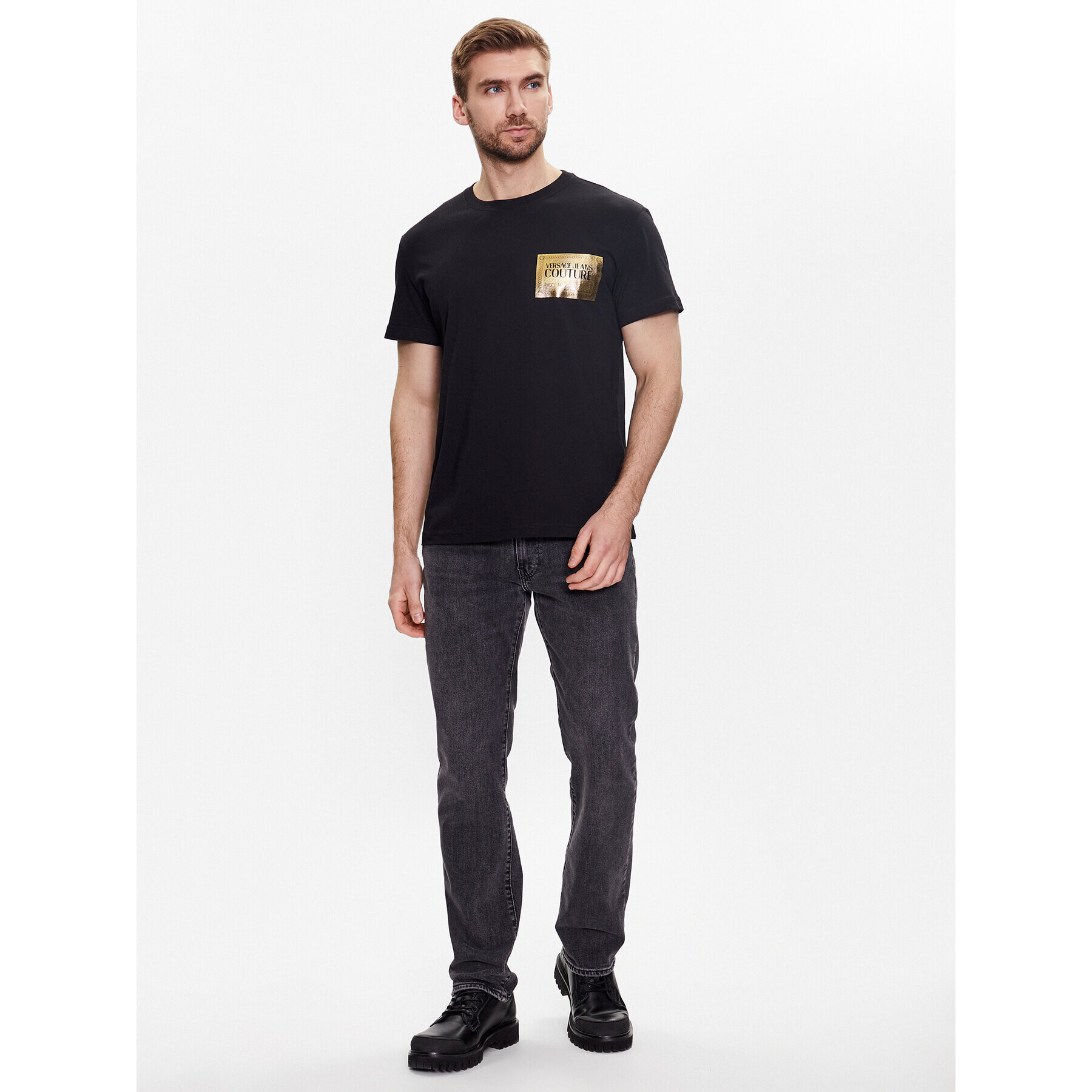 Versace Jeans Couture Тишърт Piece Text Foil 74GAHG02 Черен Regular Fit - Pepit.bg