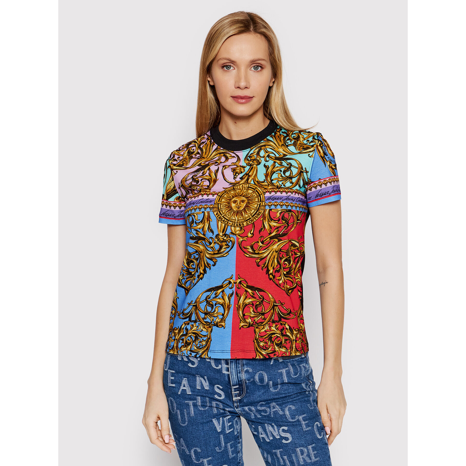 Versace Jeans Couture Тишърт Placed 72HAH6A3 Цветен Regular Fit - Pepit.bg
