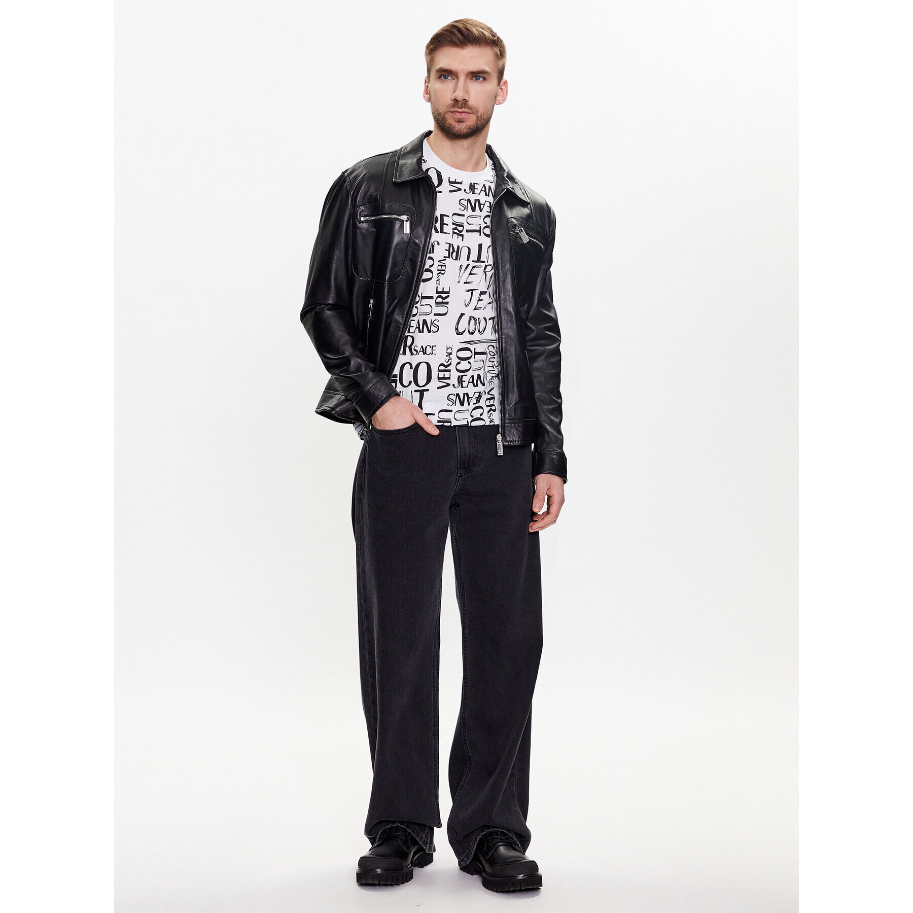 Versace Jeans Couture Тишърт Print Logo 74GAH6S2 Бял Slim Fit - Pepit.bg